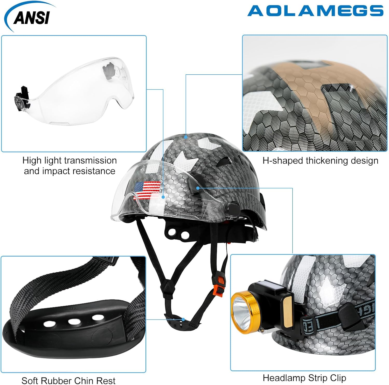 Cascos cascos con patrón de fibra de carbono  Construcción aprobado por la OSHA, ANSI Z89.1 Tipo 1 Clase C Casco de seguridad ajustable ventilado