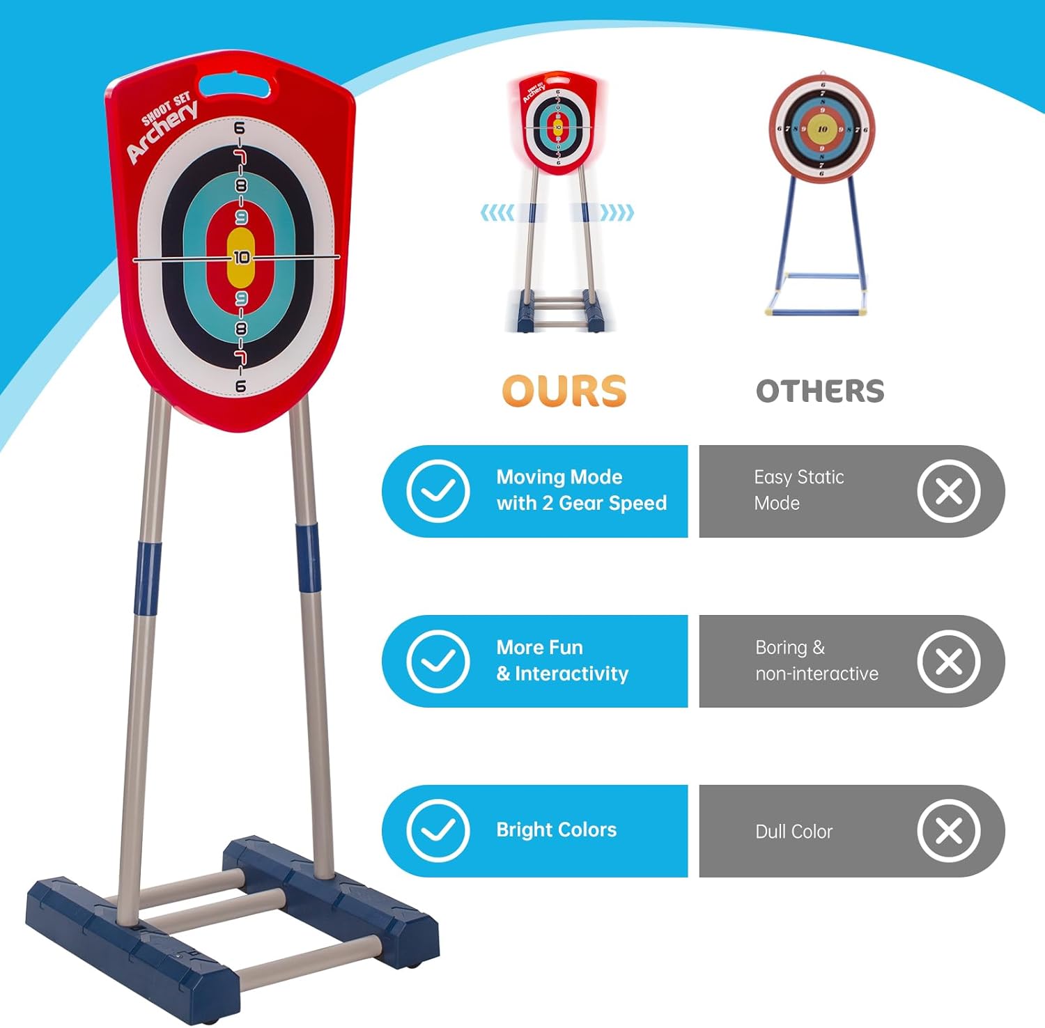 NIDUYONG Juego de 2 arcos y flechas para niños (objetivo móvil eléctrico), juego de tiro con arco iluminado con 14 flechas de ventosa, juegos al