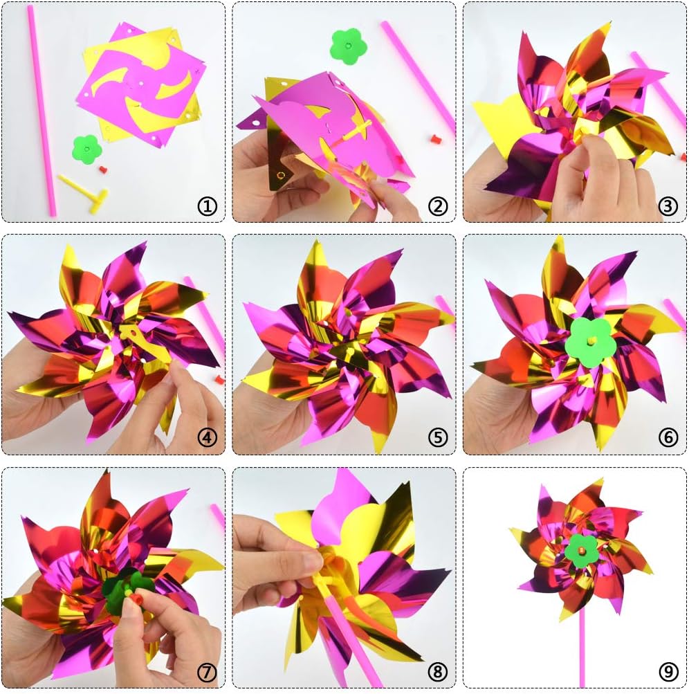 50 molinetes de plástico de arcoíris, molino de viento, molinillos de fiesta, juego de molinetes de bricolaje para niños, juguete para jardín,