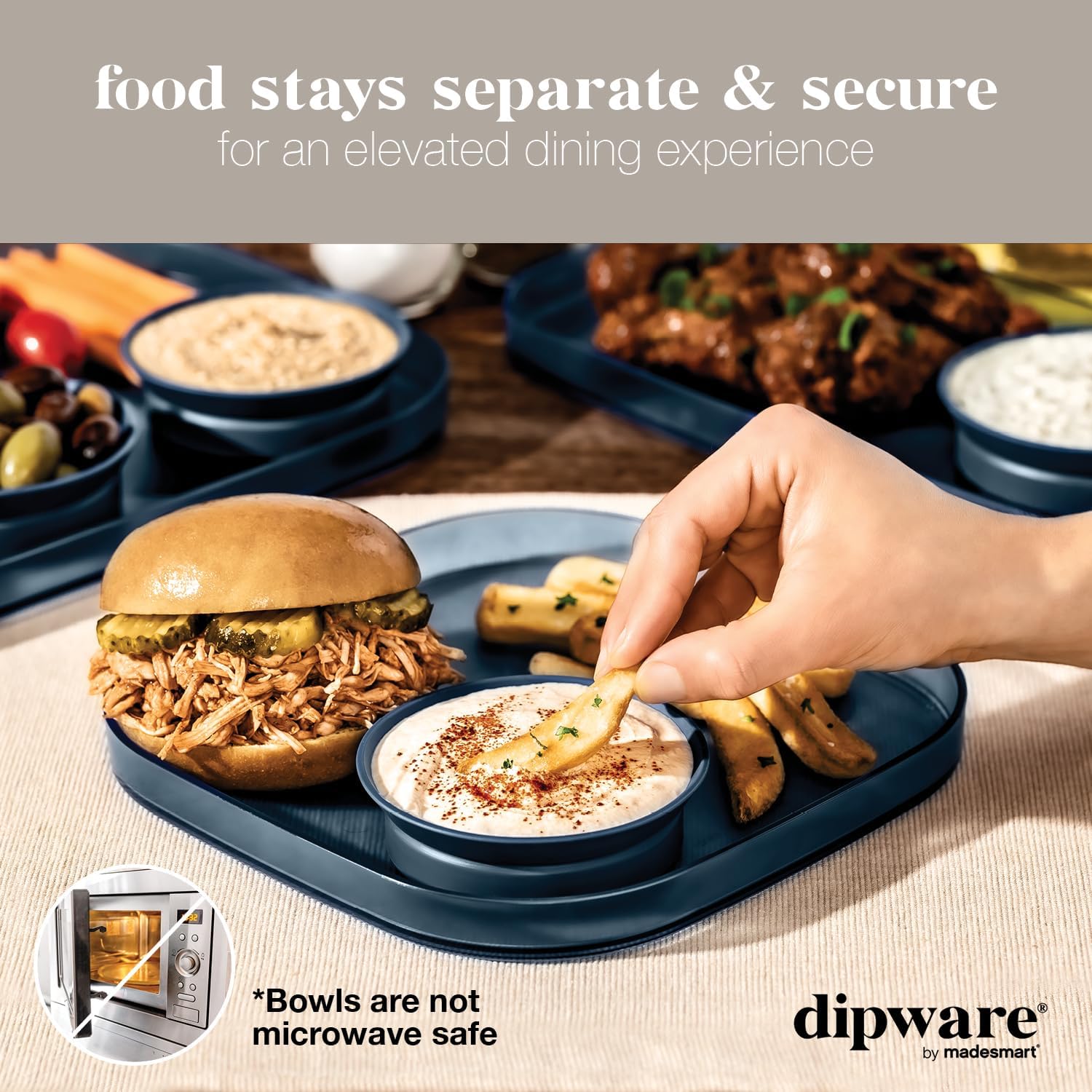 Madesmart dipware – Plato llano con cuenco de inmersión plegable y extraíble para comidas y aperitivos plato reutilizable con cuenco multiusos,