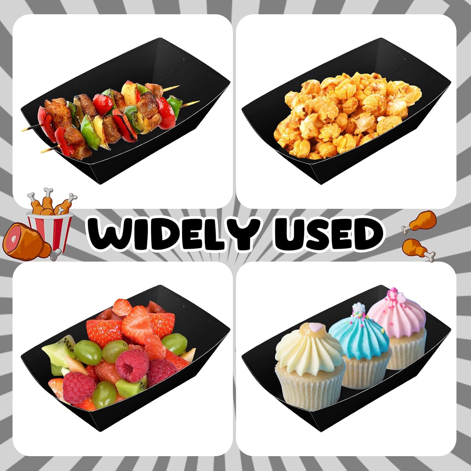 Uiifan 200 unidades de papel para barcos de comida desechable, bandejas de comida rápida para nachos, resistentes a la grasa, bandeja desechable de