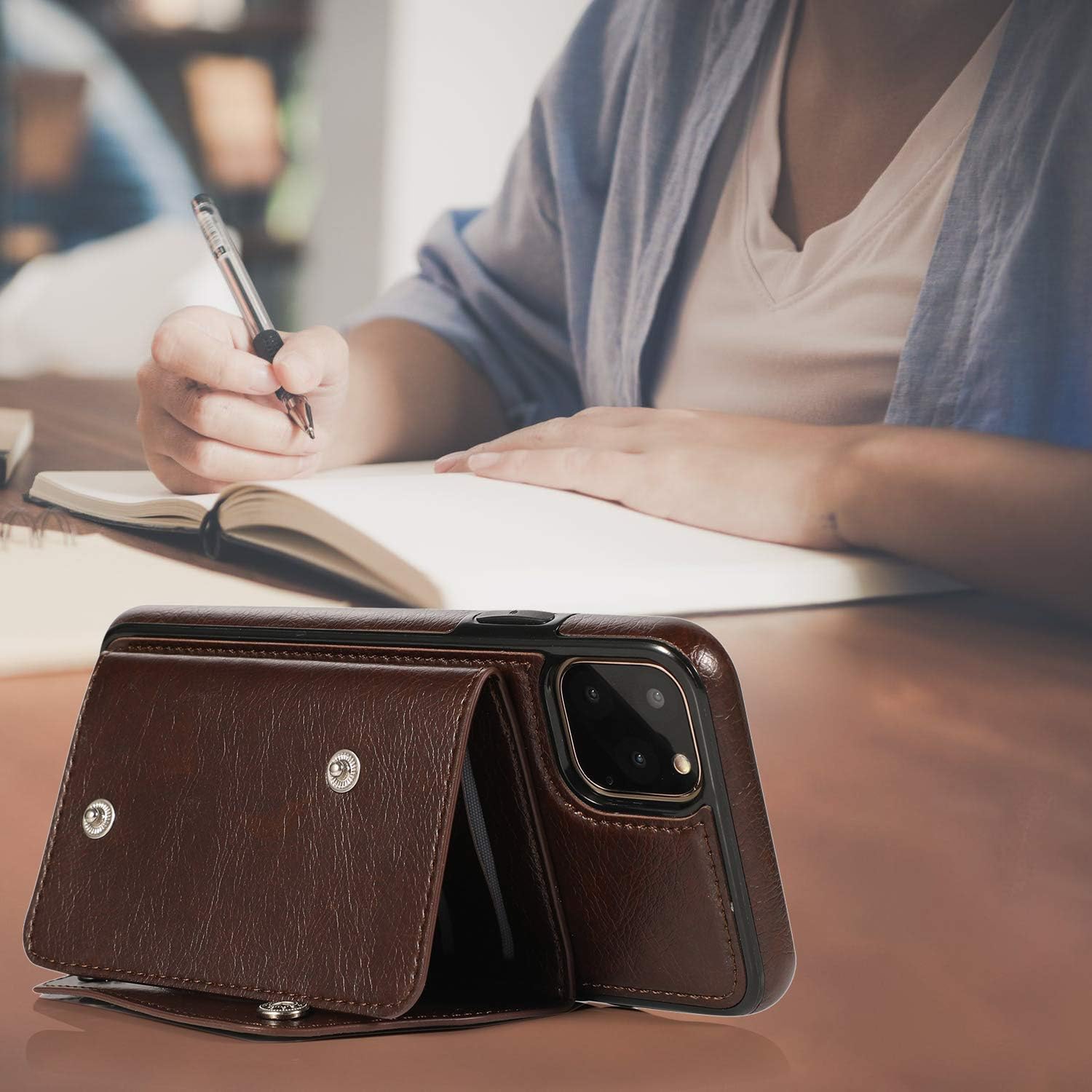 LUVI Funda para iPhone 11 Pro Max con correa para el cuello, correa cruzada, correa de muñeca, funda protectora con ranura para tarjeta de crédito,