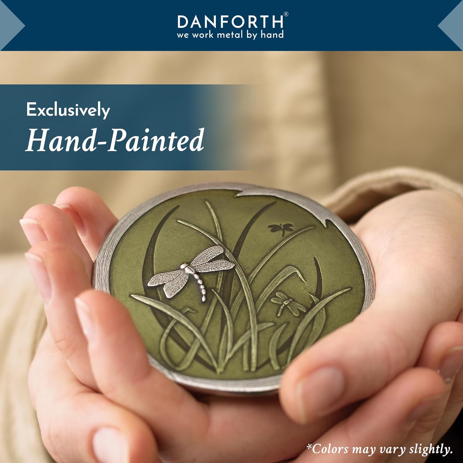 Danforth Pewter Espejo de mano de libélula para mujer, espejo vintage de peltre y verde para mujer, bonito espejo para niñas, accesorios de regalo