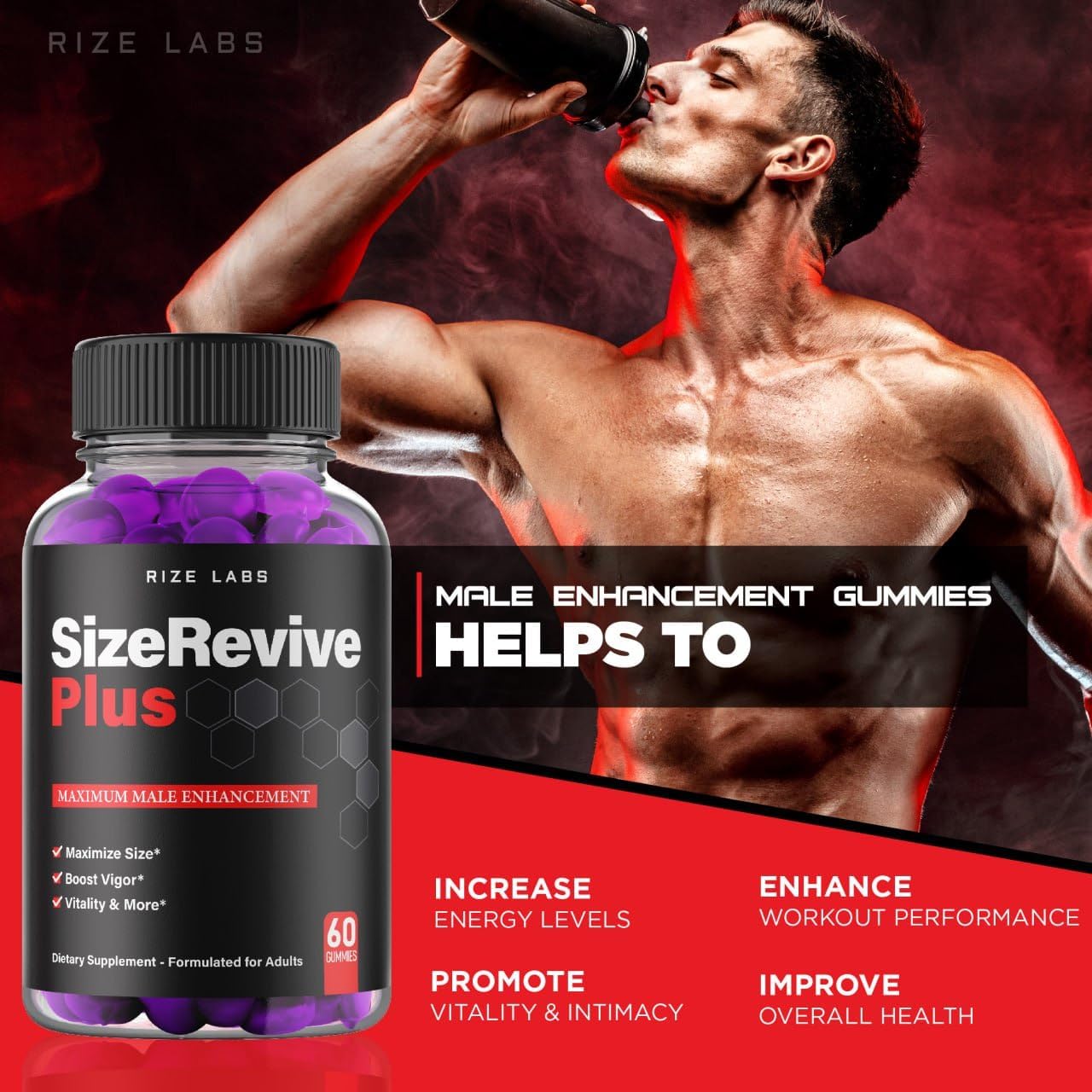 Paquete oficial de 2 gomitas Size Revive Plus, Size Revive Plus para hombres, reseñas de suplemento de rendimiento Size Revive Plus, soporte para