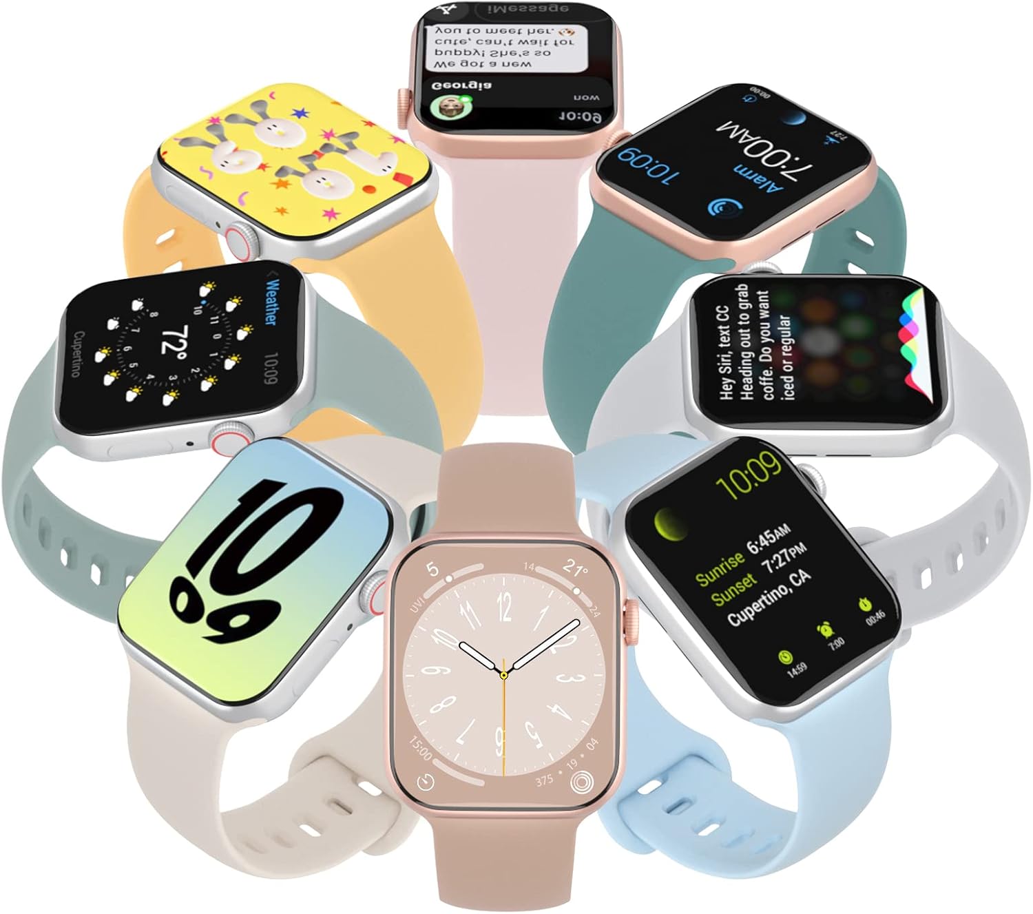 Paquete de 4 correas de silicona compatibles con Apple Watch de 1.496 pulgadas, 1.575 pulgadas, 1.614 pulgadas, 1.654 pulgadas, 1.732 pulgadas,