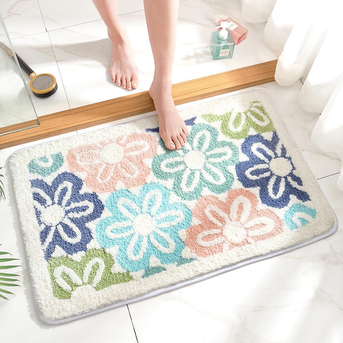Molesun Tapete de baño floral, tapete de baño antideslizante y suave de microfibra, bonito tapete de baño para niños, absorbente de agua, grueso,