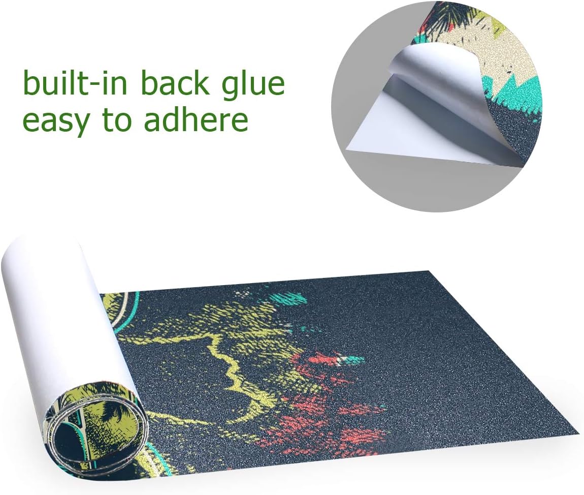 Cinta de agarre para patineta, diseño de palmeras y calaveras aterradoras, cinta de agarre impermeable, cinta adhesiva de papel de lija para