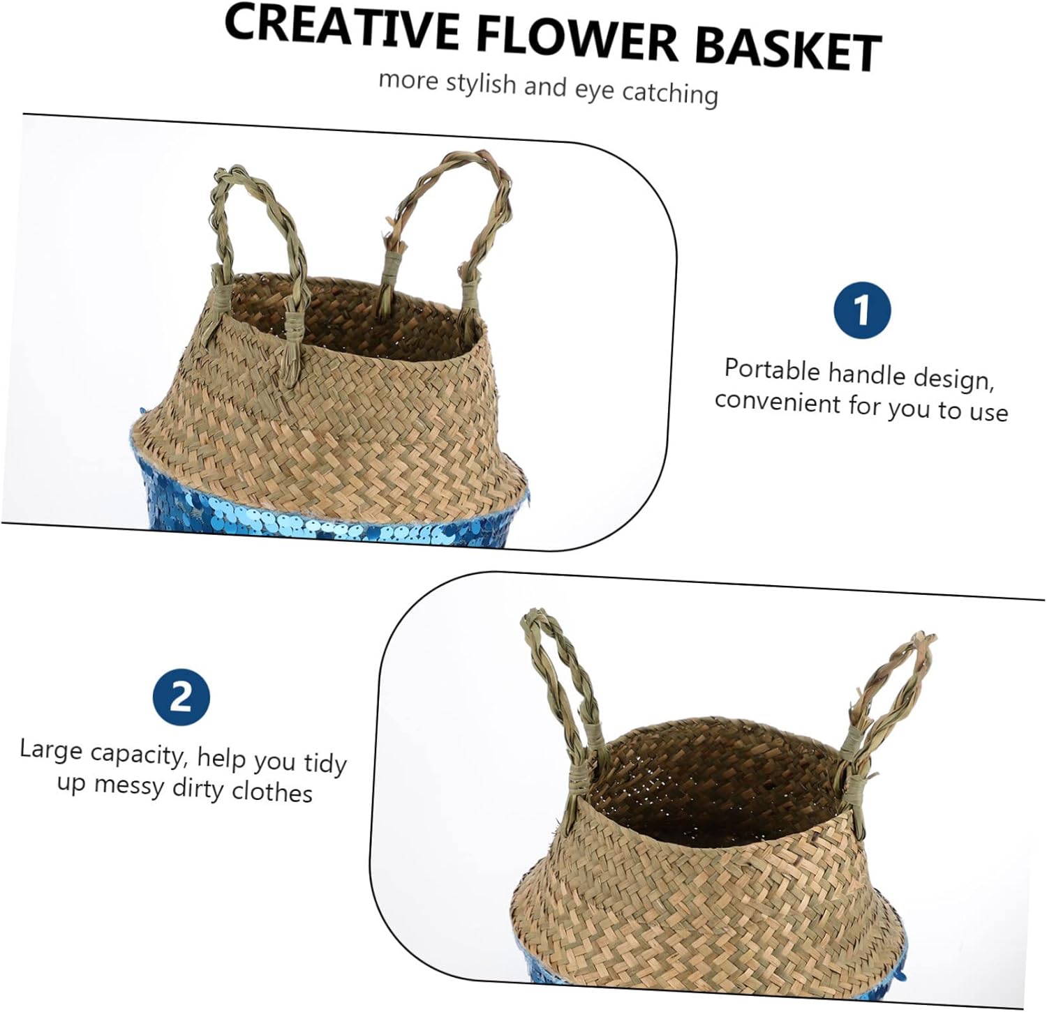 HOMSFOU Cesta de almacenamiento de paja, cesta de mimbre tejida para lavandería, cesta de té, contenedor de comida para bebés, cesta de flores hecha