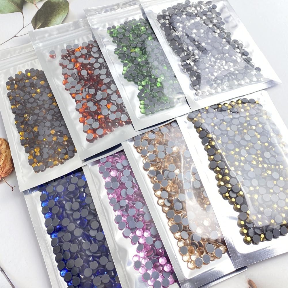 Jmassyang 8000 unidades de diamantes de imitación termoadhesivos SS10 de 0.110 in, diamantes de imitación redondos con parte trasera plana para