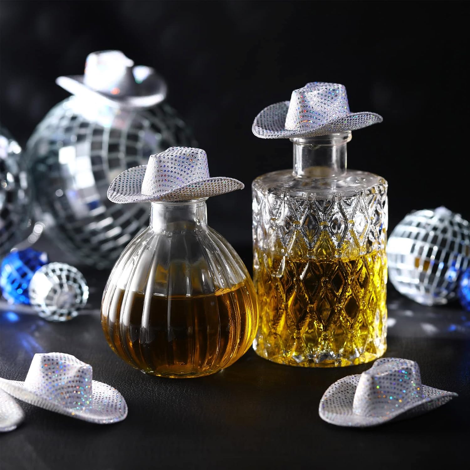 Sotiff Mini sombrero de vaquero de discoteca con luz holográfica espacial para decoración de fiesta de muñeca de fiesta, 12 unidades