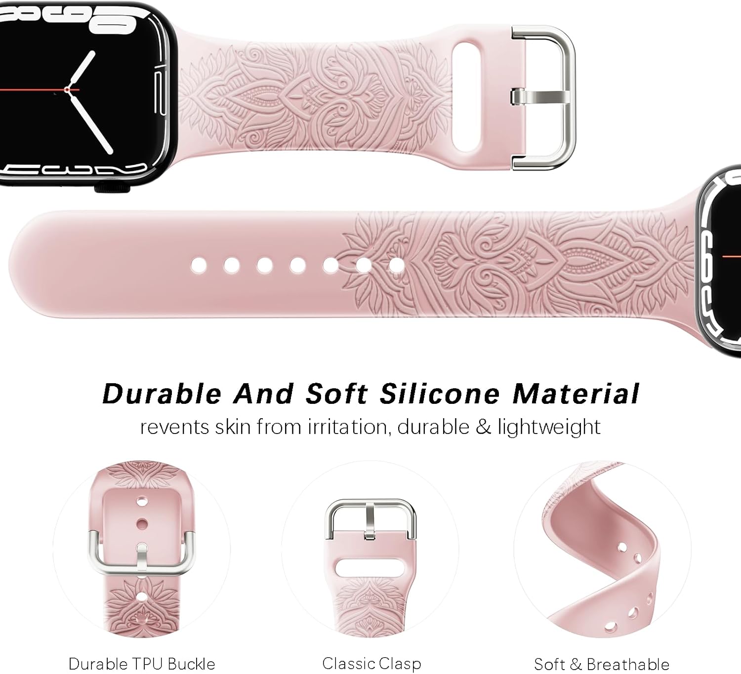 Vporui Correas grabadas de estilo chino compatibles con correas de Apple Watch de 1.496 in 1.575 in 1.614 in 1.654 in 1.732 in 1.772 in 1.929 in