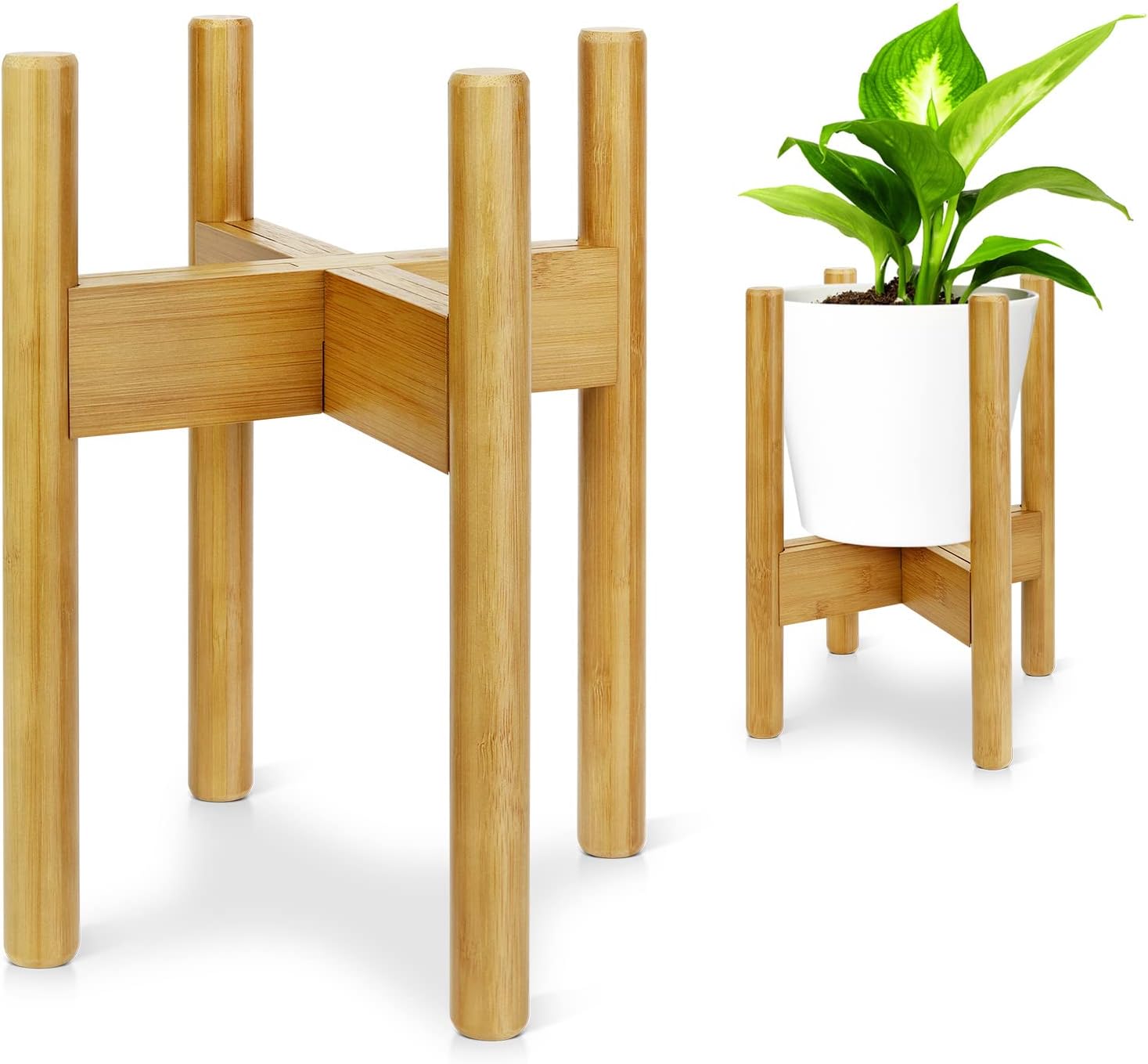 1 soporte ajustable para plantas de interior, soporte para plantas de mediados de siglo de 11.8 pulgadas, soporte estable de bambú natural para