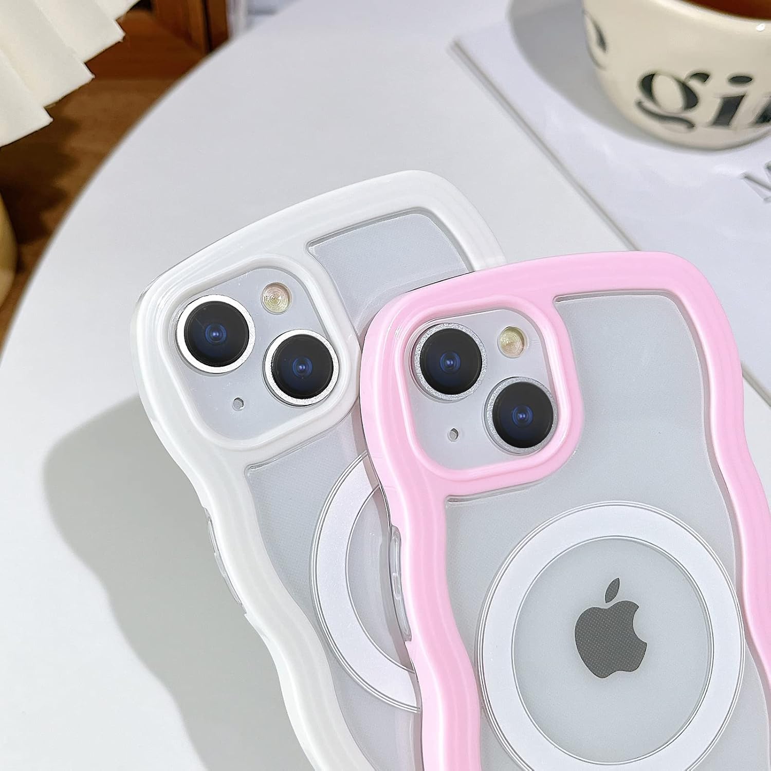 Magsafe – Funda compatible con iPhone 15 Plus, diseño ondulado, lindo marco de colores dulces, a prueba de golpes para iPhone 15 Plus, funda de