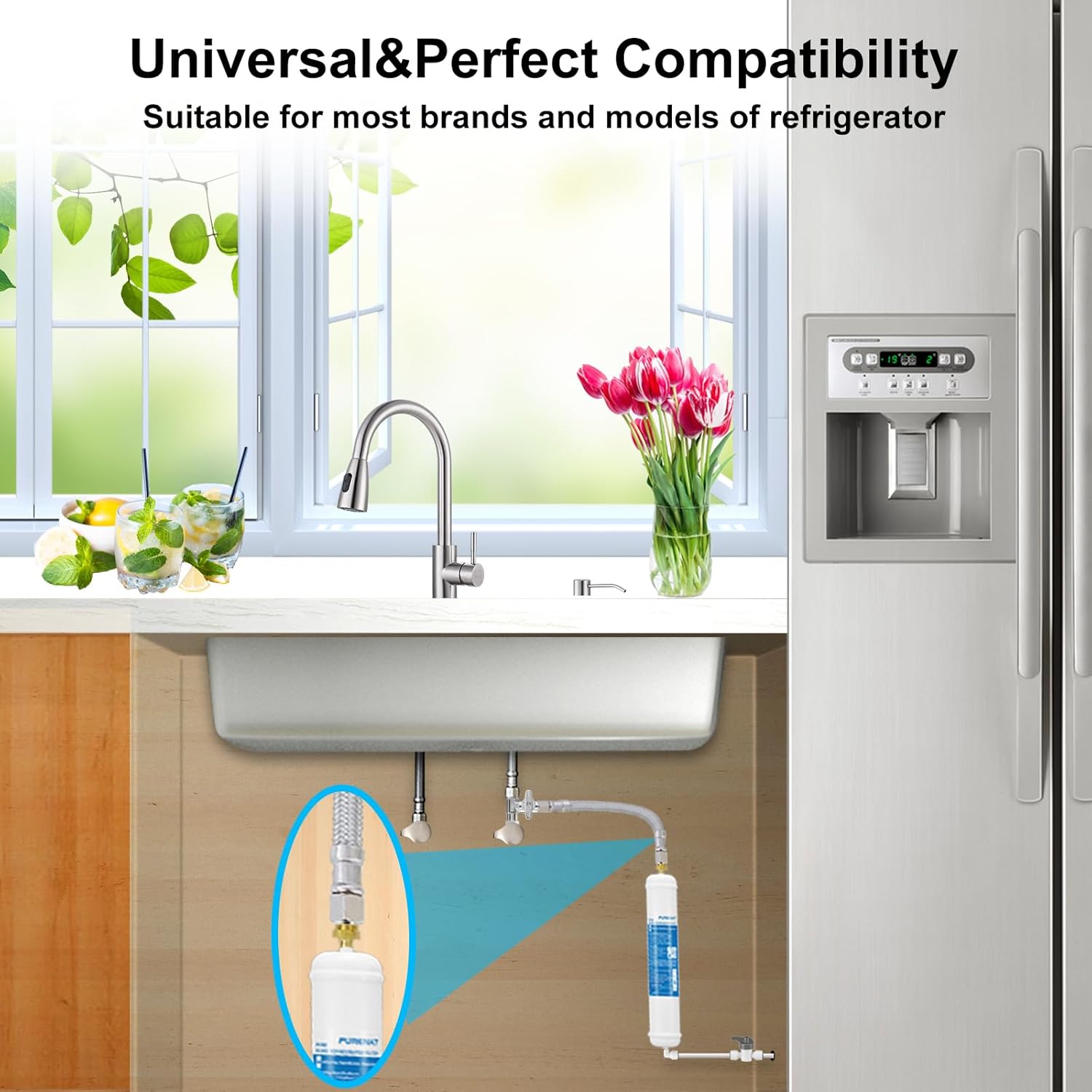 Filtro de agua en línea para refrigerador y máquina de hielo (1 paquete), repuesto de filtro de carbono de poste de conexión de presión de 14