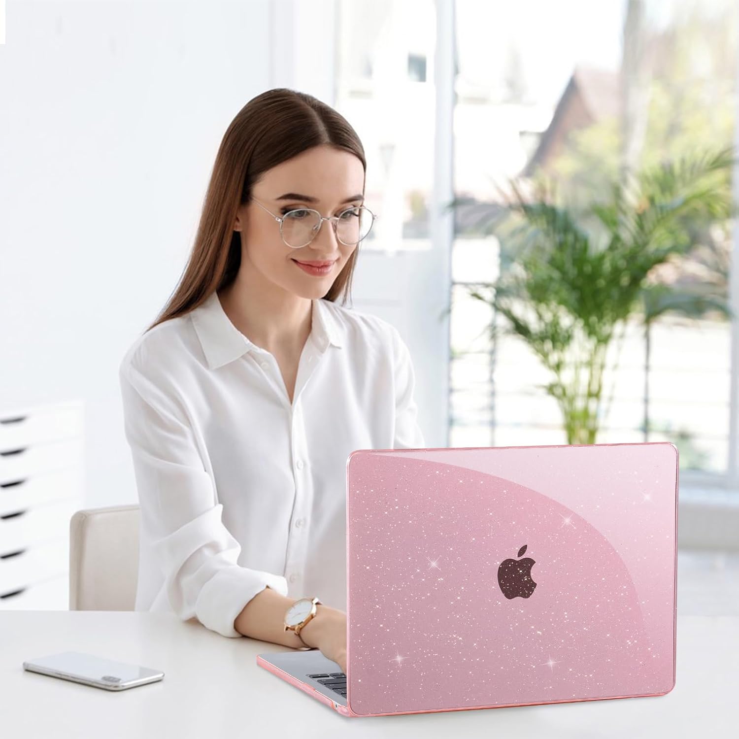 EooCoo Funda rígida con purpurina compatible con MacBook Air de 13 pulgadas 2022 2021-2018 M1 A2337 A2179 A1932 con pantalla de retina, funda +
