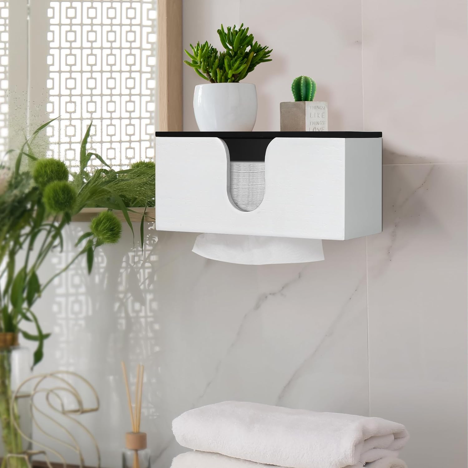 Dispensador de toallas de papel de madera maciza montado en la pared, soporte de toalla de papel plegado con tapa, plegable en C comercial, plegado