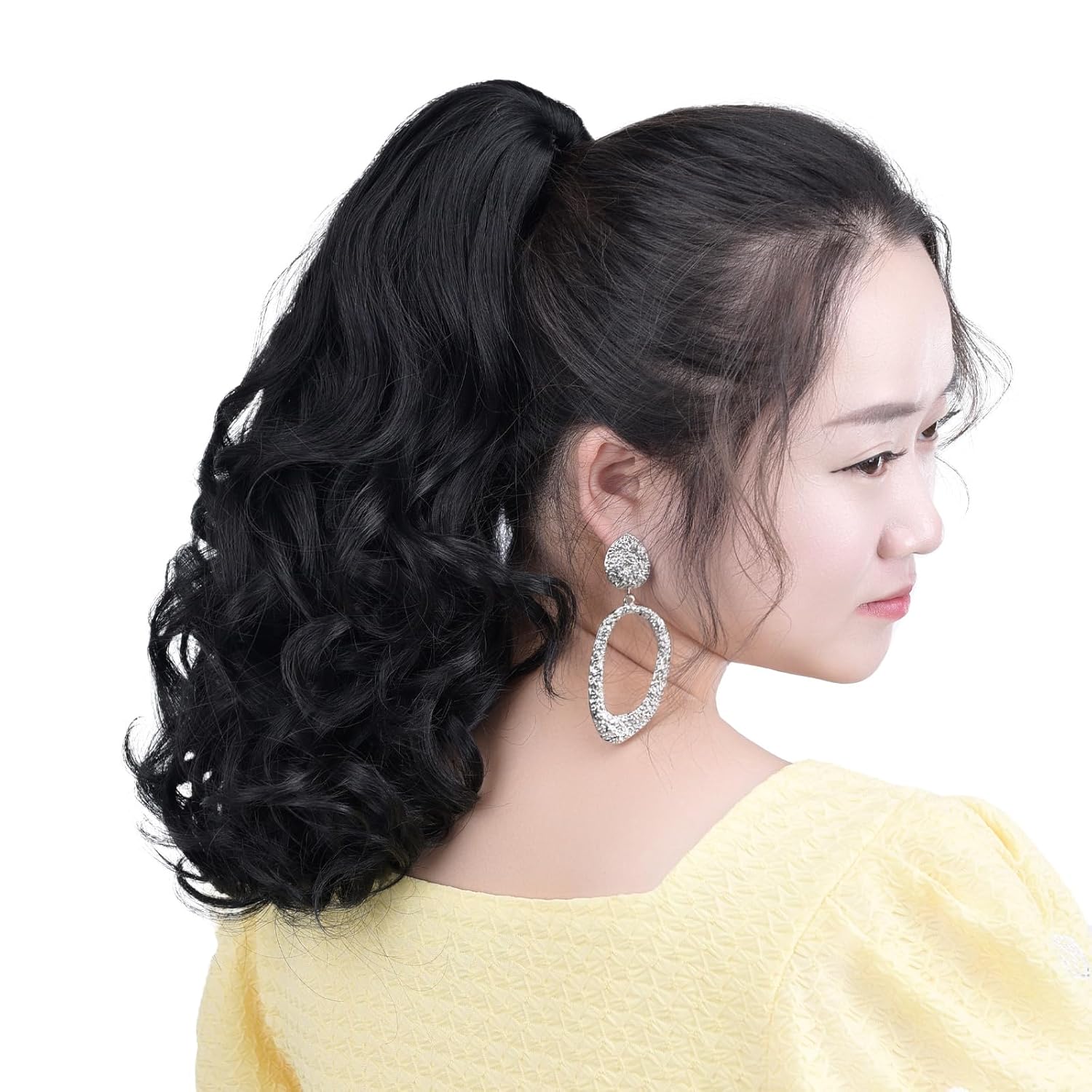 Negro – Extensiones de cola de caballo, extensión de pelo de cola de caballo con clip de garra falsa