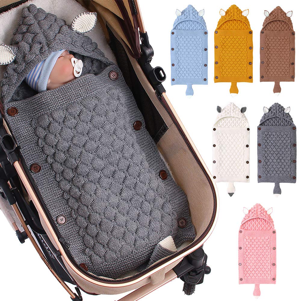 Manta para bebé recién nacido, saco de dormir para bebé, manta de punto de ganchillo suave y cálida para bebés pequeños (gris)