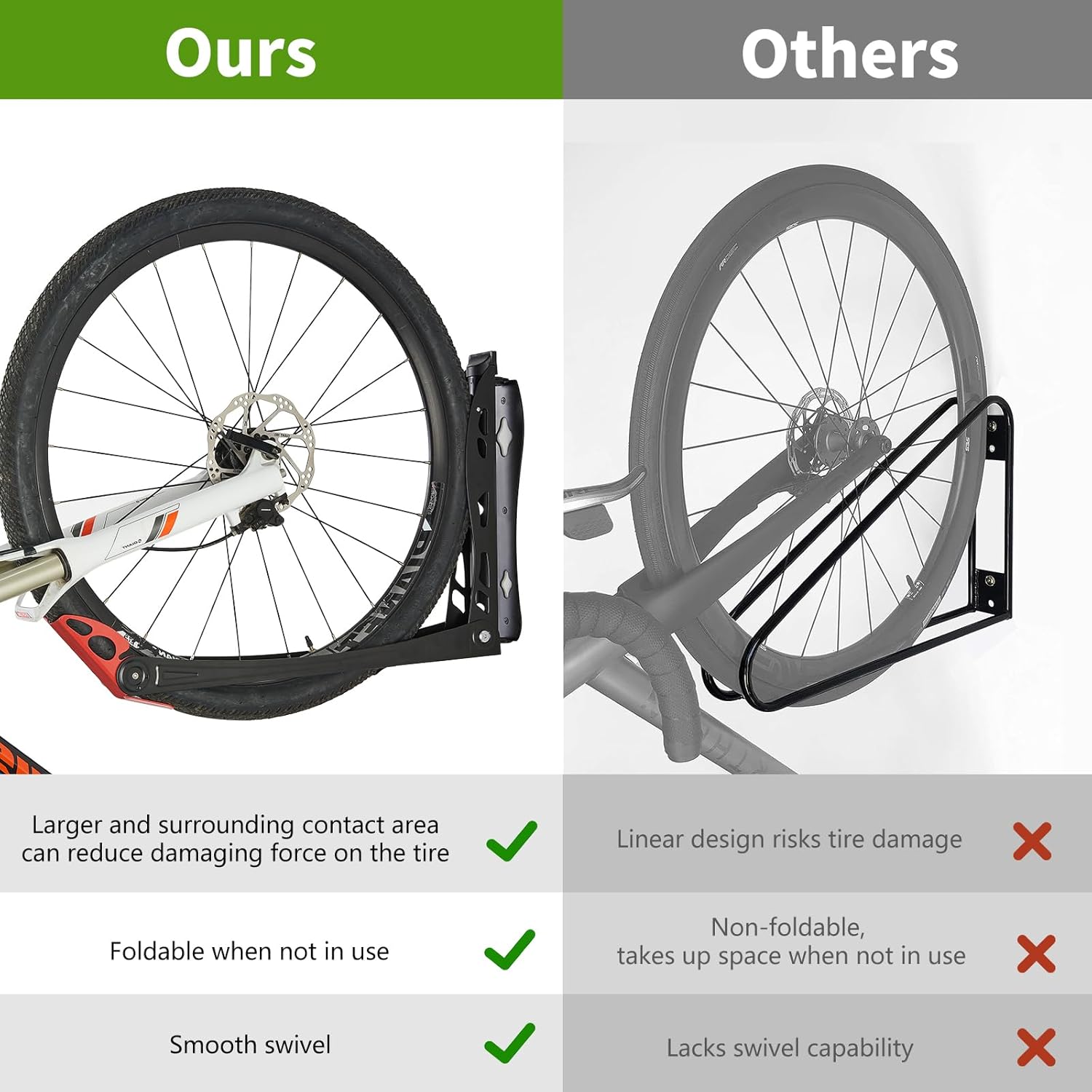 Ultrawall BIKEPAL – Portabicicletas giratorias, solución de almacenamiento de bicicletas sin elevación para el hogar, soporte de bicicleta de