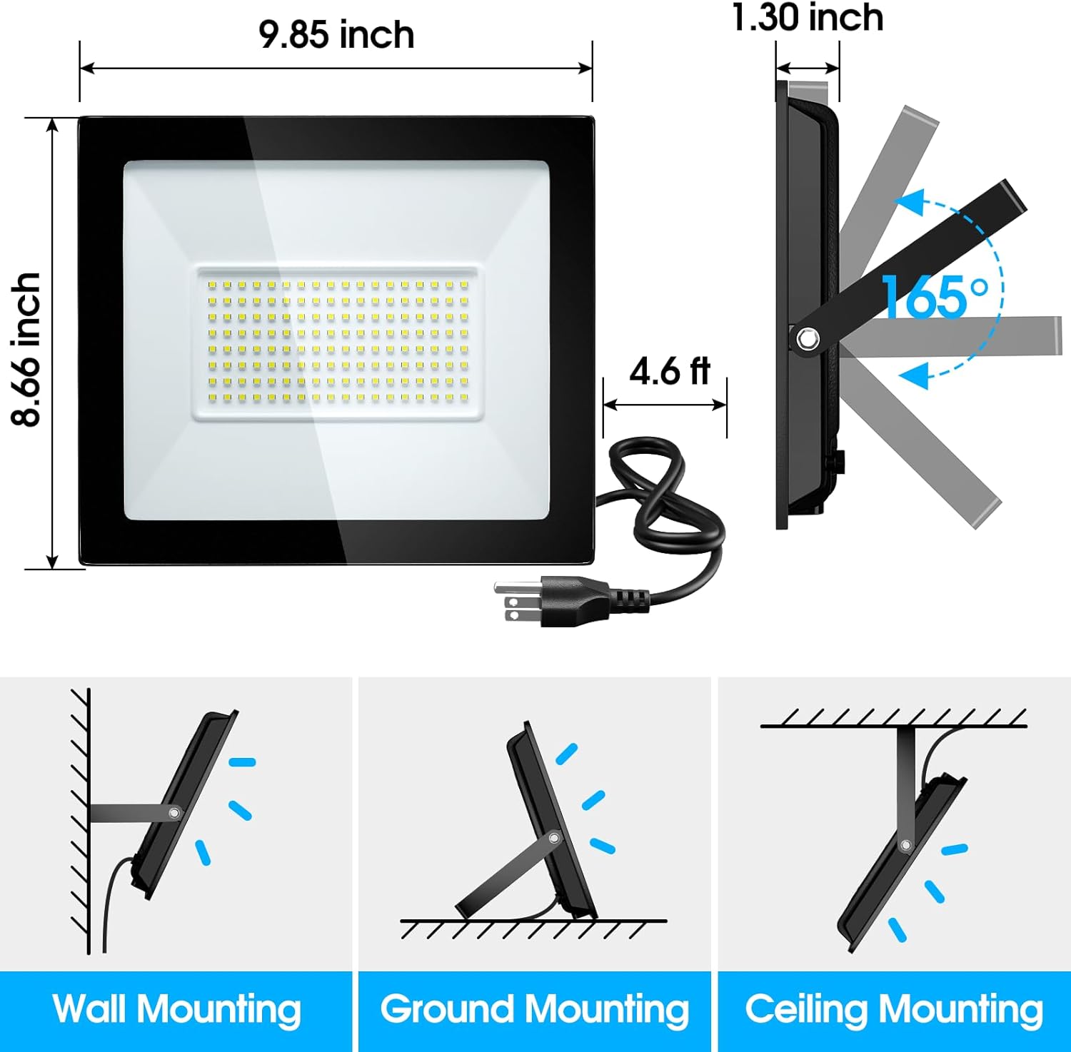 Yolovis Flood Lights Outdoor,100W 10000LM Super Bright LED Work Light,IP66 Waterproof Security Light,Outside Floodlight for Garage,6000K White,2 Pack