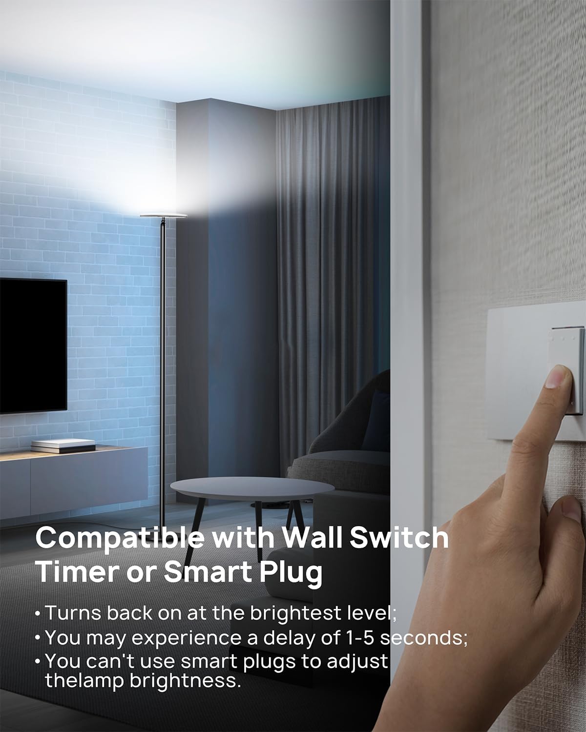 Lámpara LED de piso TROND tipo antorcha, atenuable (30 W, 5500 K luz natural, 4200 lúmenes máx., 71 pulgadas, temporizador de 30 minutos,