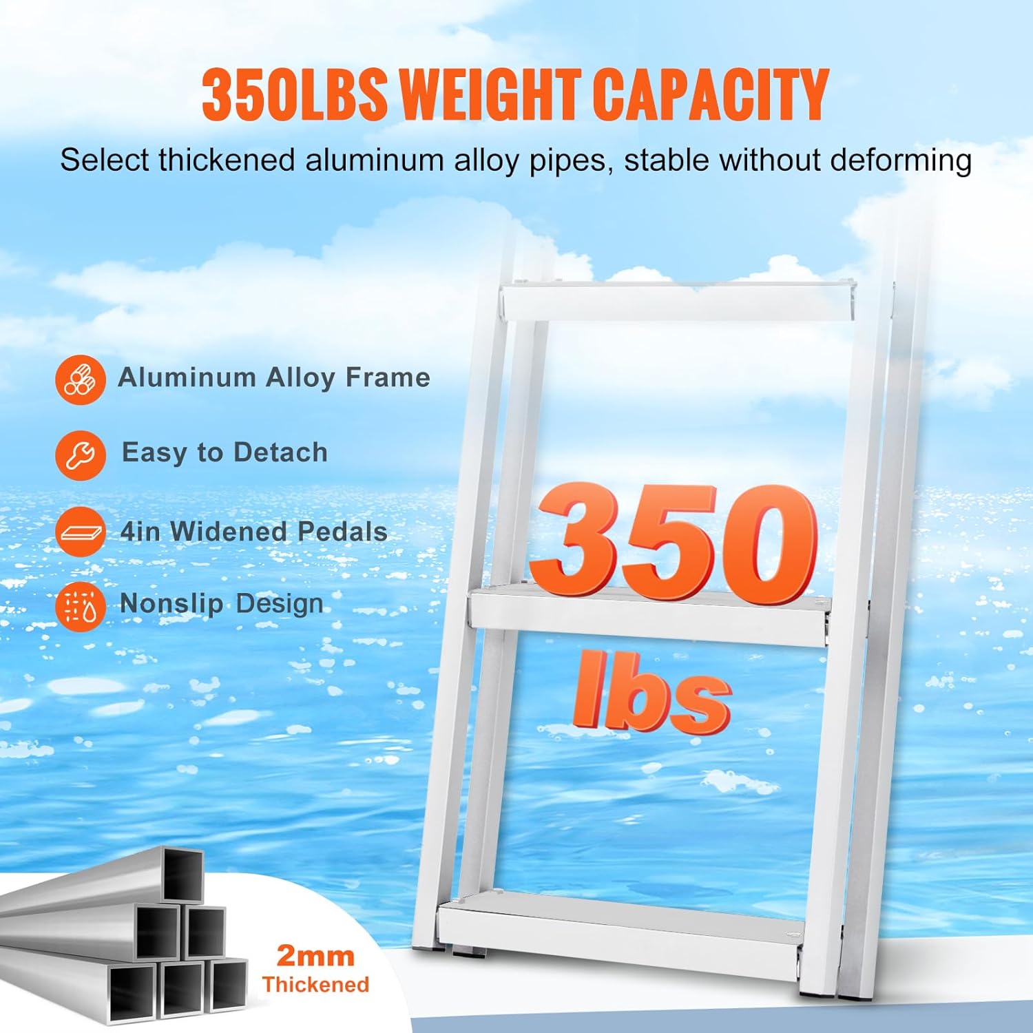 VEVOR Escalera retráctil para muelle con pedales antideslizantes, escalera para barco pontón de 56 a 68 pulgadas de altura total ajustable, escalera