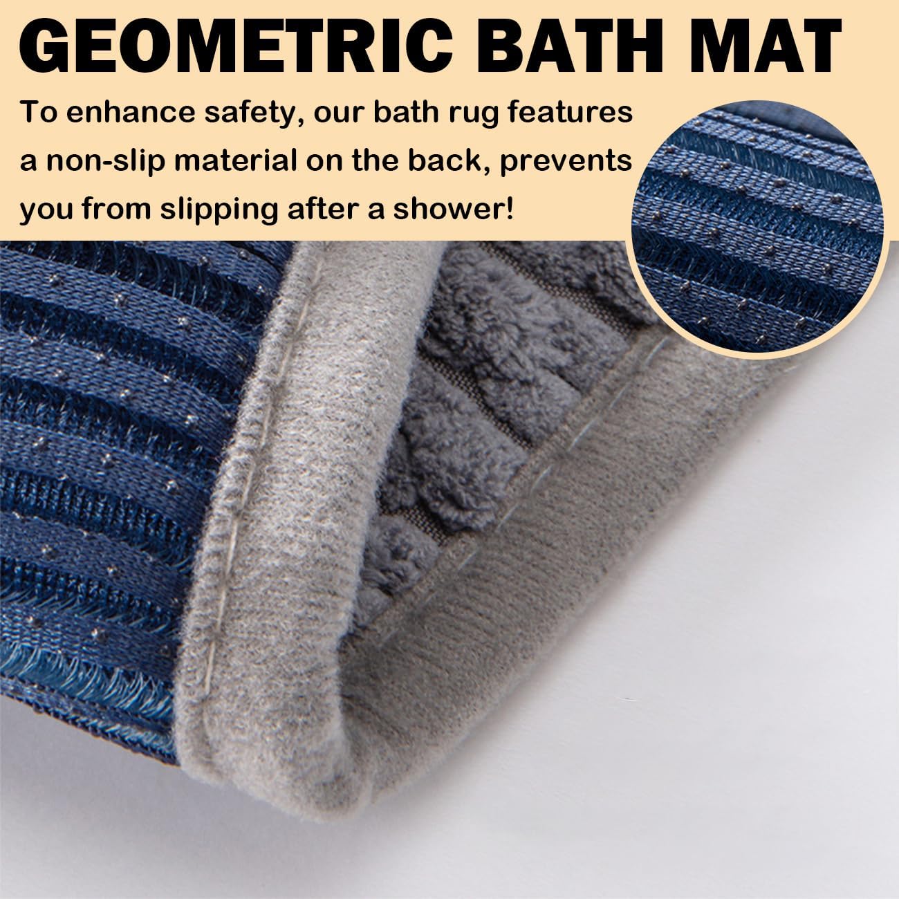 Fouldet Tapete de baño geométrico de color liso, suave, absorbente de agua, de secado rápido, antideslizante, lavable a máquina, alfombra de baño