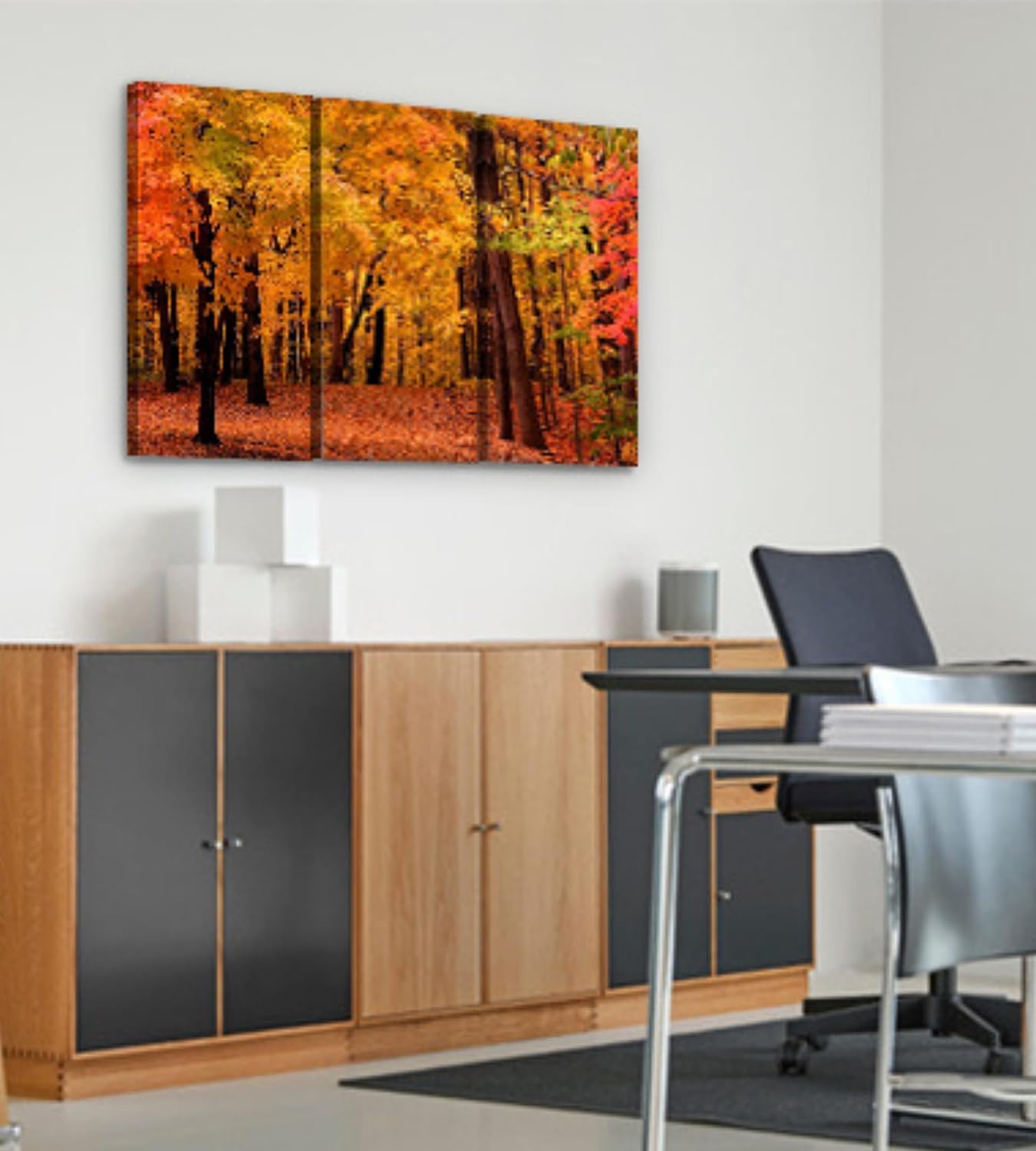 Decoración artística de pared de bosque, juego de 3 piezas, decorativo enmarcado para otoño, árbol, lienzo, múltiples paneles divididos para sala de
