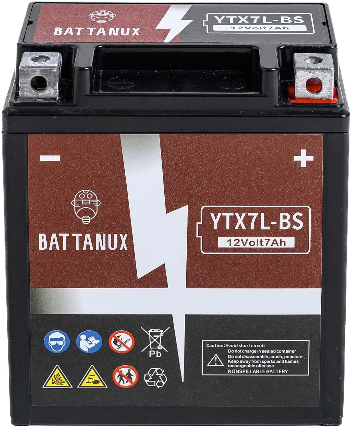 Battanux YTX7L-BS Batería y batería de motocicleta, sellada SLAAGM 12V7Ah ATVUTVMoto de nievemoto de moto, batería sin mantenimiento y sin