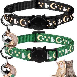 2 collares de gato con campana, ajustables que brillan en la oscuridad, de 7.9 a 13.0 pulgadas (verde oscuro y negro) 2 collares de gato con campana, ajustables que brillan en la oscuridad, de 7.9 a 13.0 pulgadas (verde oscuro y negro)