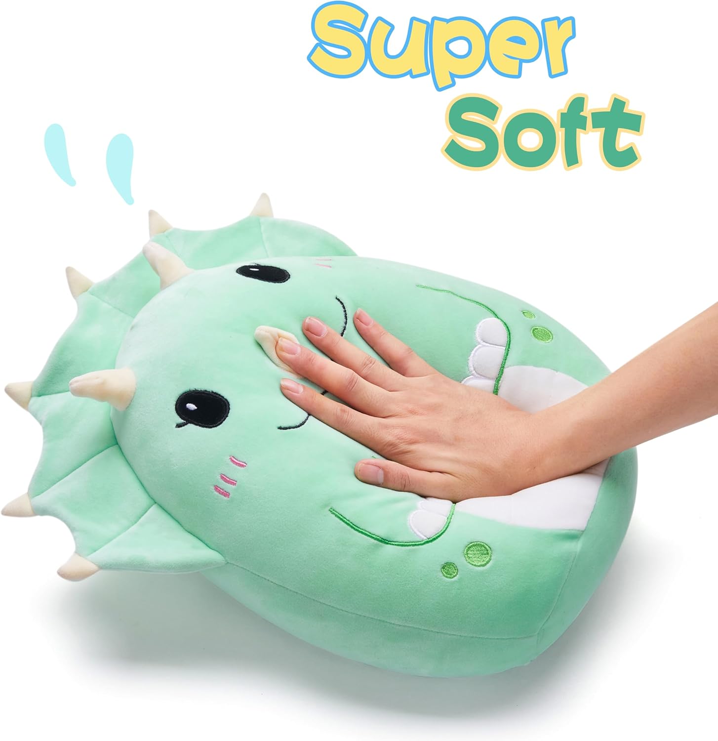 Almohada grande de peluche de dinosaurio Triceratops de peluche, tamaño grande, lindo y suave de 15 pulgadas, peluche Kawaii de gordo, regalo para