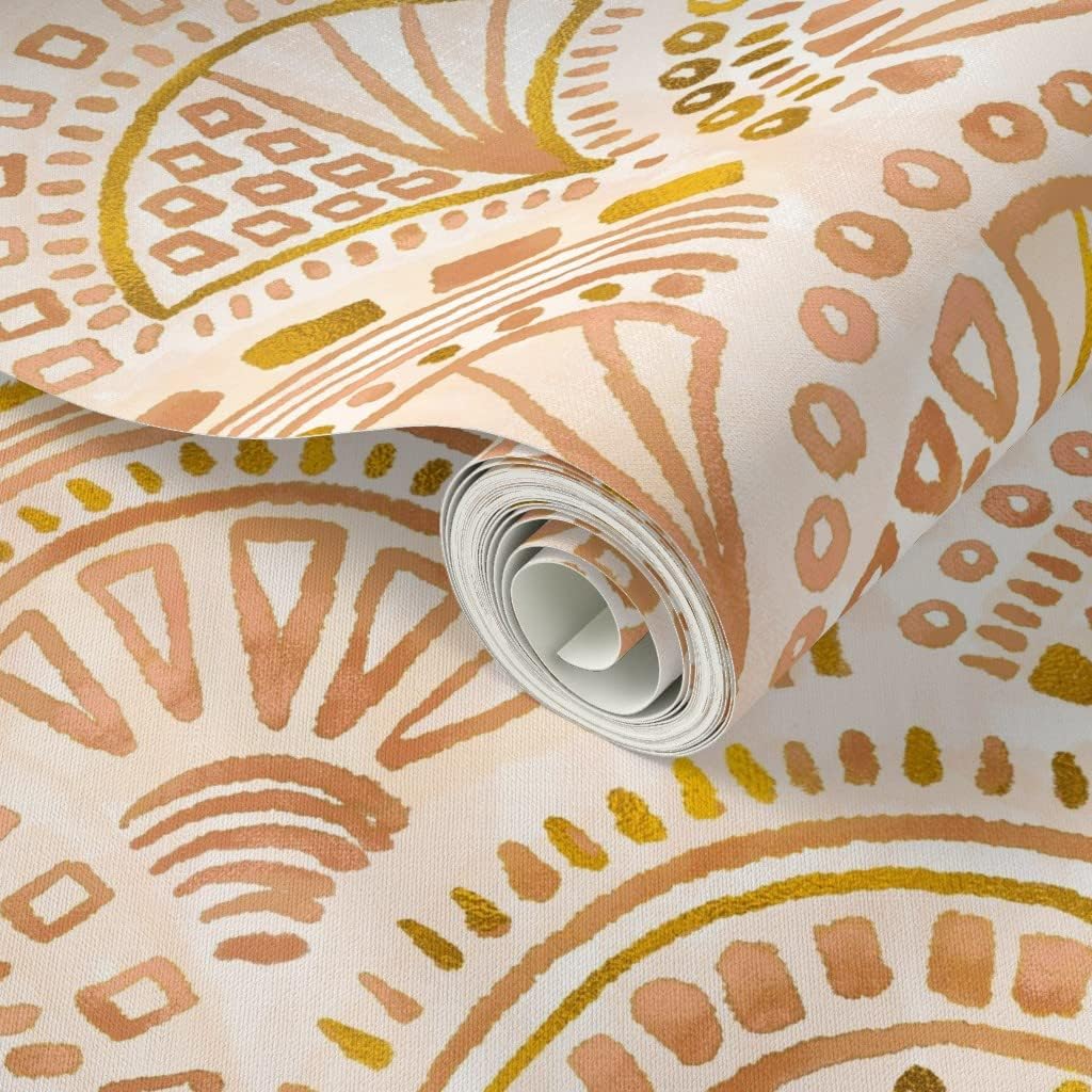Spoonflower Peel & Stick Wallpaper Swatch – Seashell Geometry Gold Circles Geometric Dots Triangles Neutral Custom Removable Wallpaper