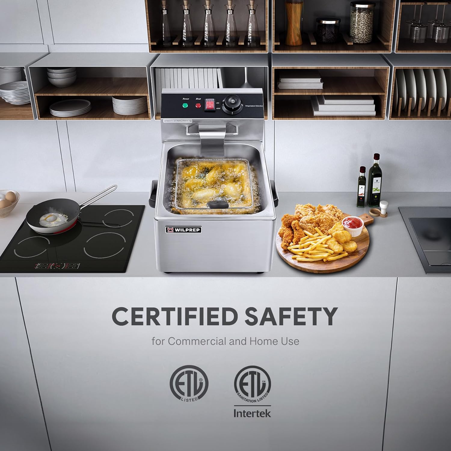 WILPREP Freidora eléctrica, freidora comercial de 10 libras con tanque extraíble, máquina de freír cocina con certificación ETL para uso doméstico,