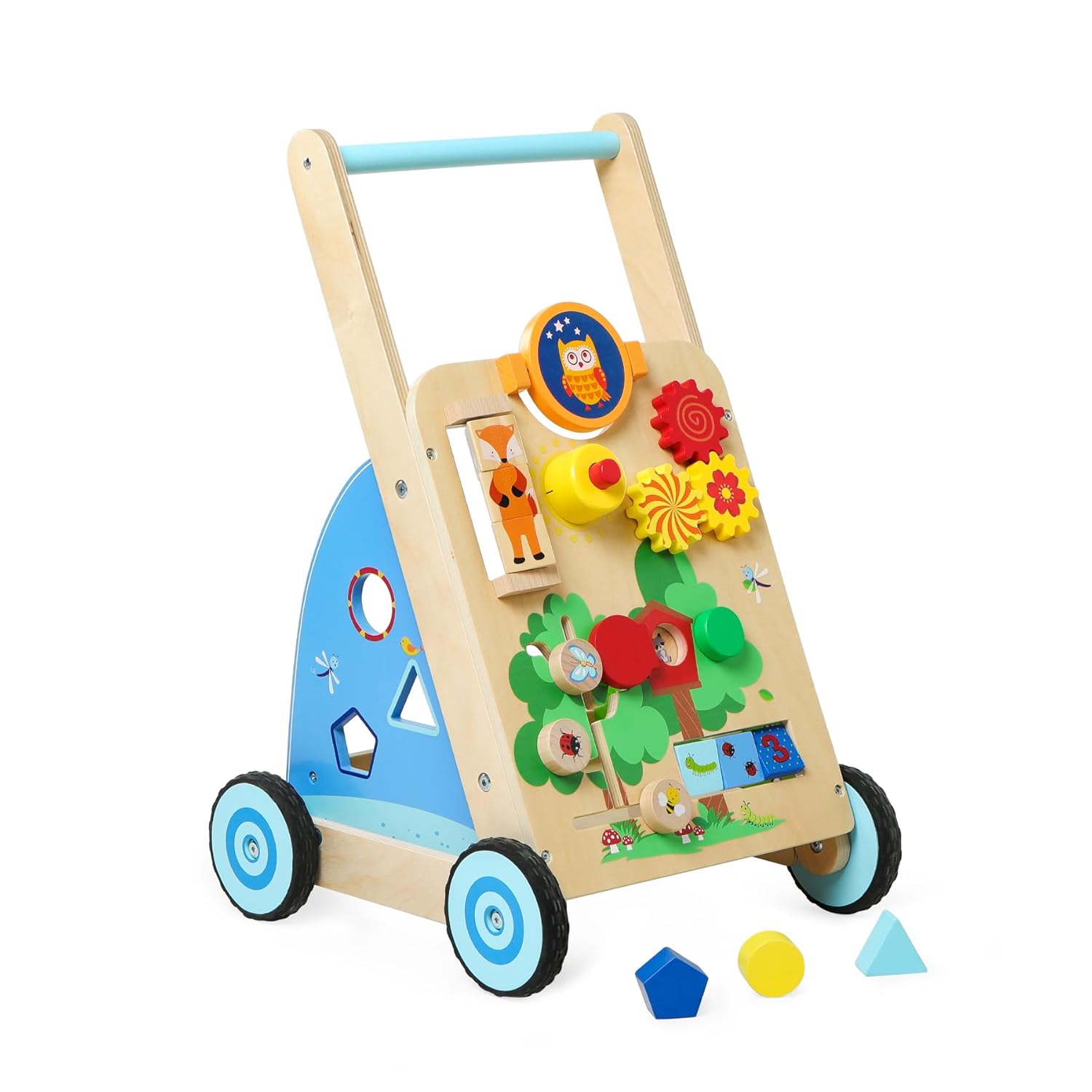 Caminante de actividad, caminante de madera para bebés, juguete para caminar para niños pequeños, cochecito de actividad de aprendizaje, caminante