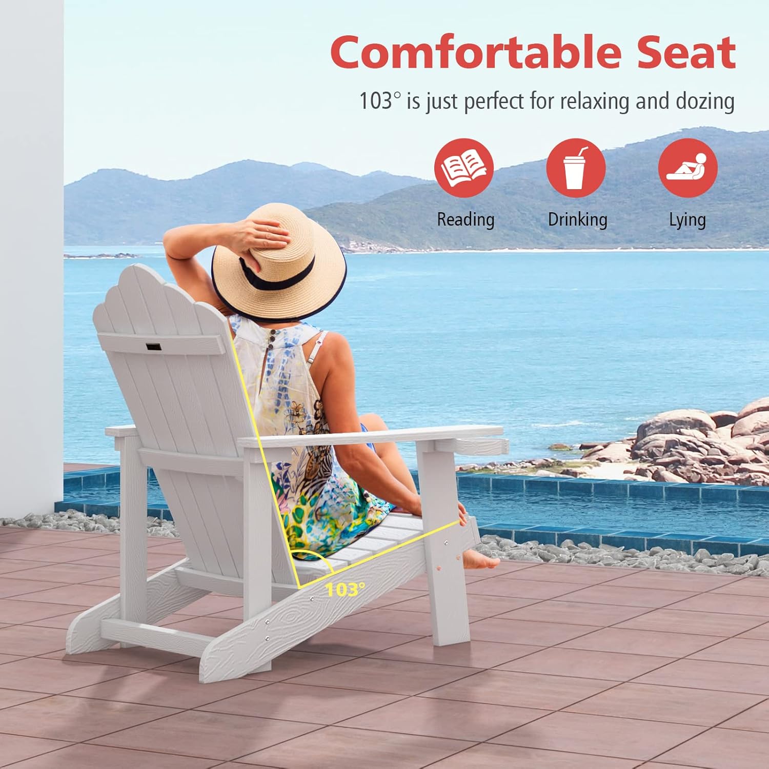 Tangkula Silla Adirondack de gran tamaño, sillas de patio con soporte ajustable para tazas, sillones con caderas y listones, resistente a la