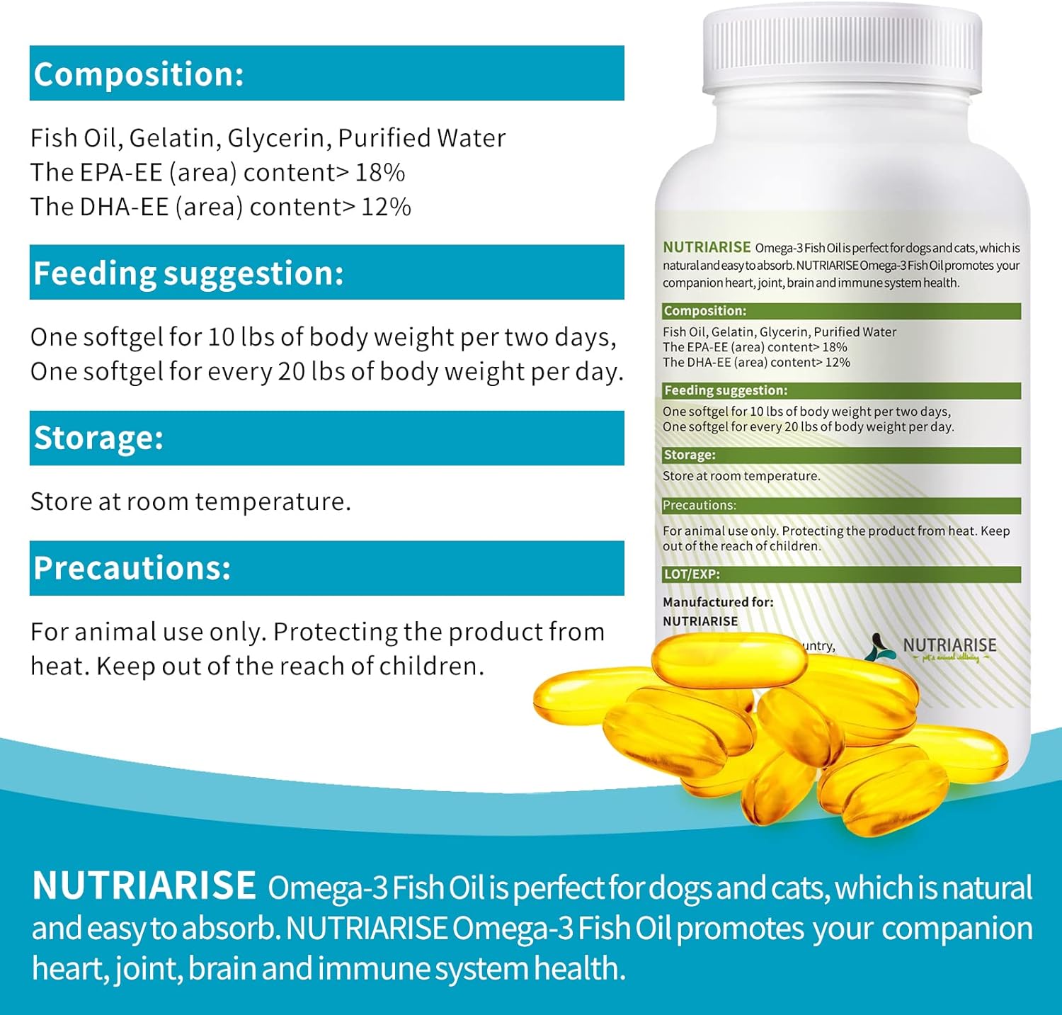 Aceite de pescado Omega 3 para perros y gatos, suplemento de aceite de pescado para perros y gatos, suplemento para piel y pelaje para
