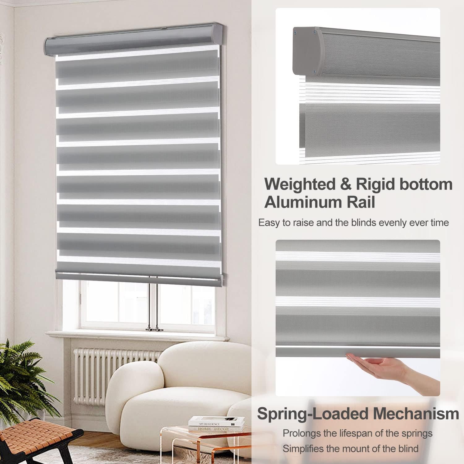 MYshade Persianas enrollables de cebra, para ventanas, sin cordón, para filtrar la luz diurna y nocturna, persianas enrollables de doble capa de 25