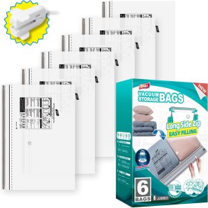 TAILI Cremallera lateral larga  6 bolsas de almacenamiento al vacío extra grandes para ropa de cama para toallas, mantas, almohadas o ropa, bolsas TAILI Cremallera lateral larga  6 bolsas de almacenamiento al vacío extra grandes para ropa de cama para toallas, mantas, almohadas o ropa, bolsas