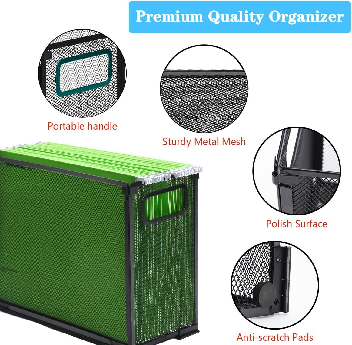 Organizador de archivos colgante para escritorio, paquete de 2 cajas de archivos de metal de tamaño carta, caja de archivos de alta calidad, fácil