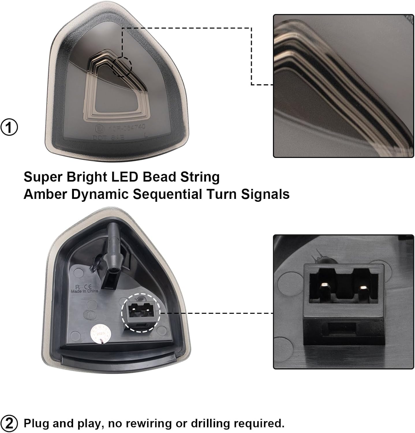Espejo de remolque lateral, luces intermitentes LED compatibles con Ram 1500 2010-2023para Ram 1500 Classic 2019-2022para Ram 2500 2010-2018para Ram
