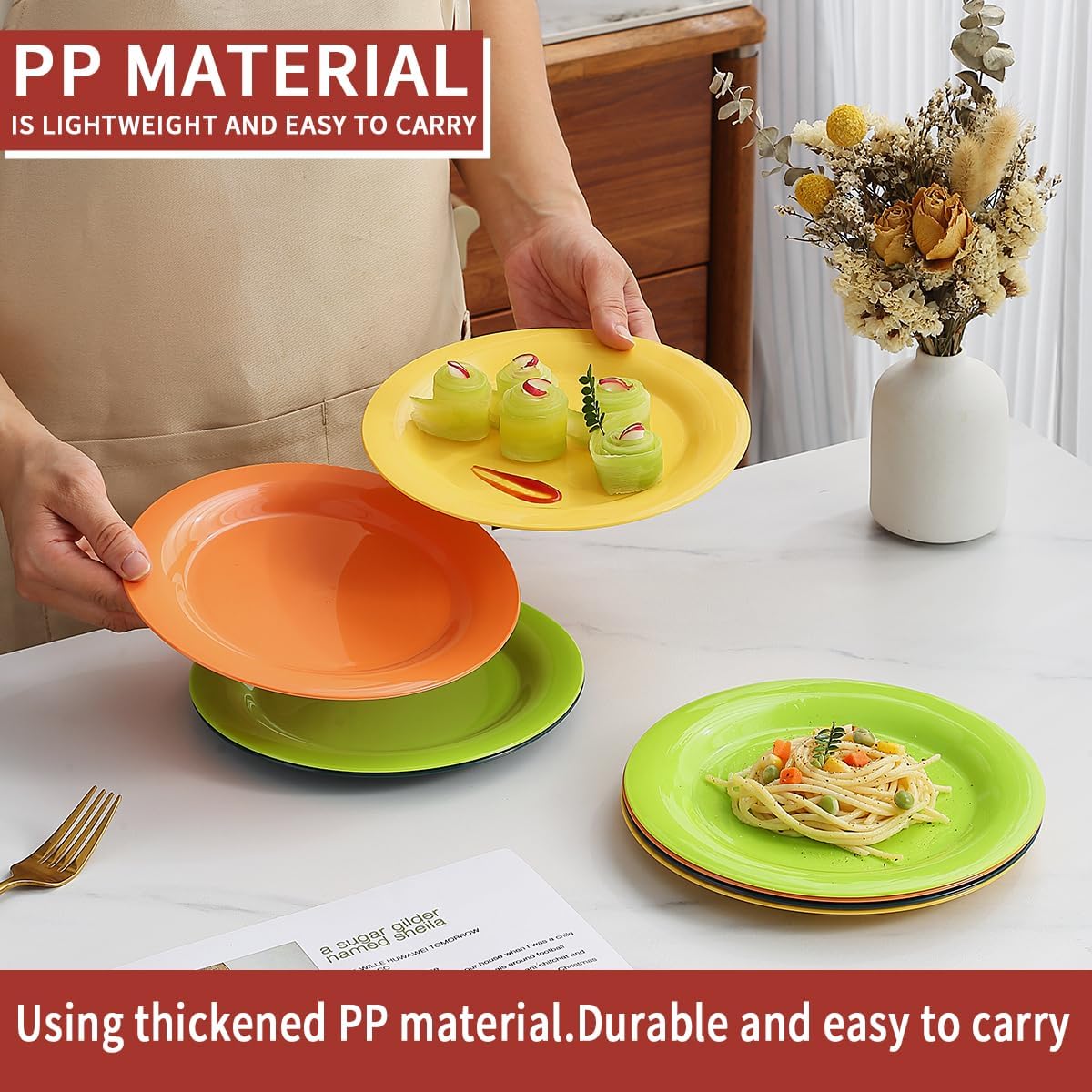 Evanda Platos de plástico de 8 piezas, platos llanos de 7.5 pulgadas, irrompibles y reutilizables para todos los propósitos y todas las edades, sin
