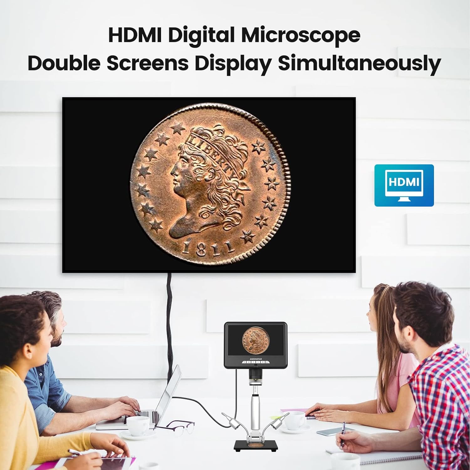Andonstar Microscopio digital HDMI AD207S con pantalla LCD de 7 pulgadas, microscopio de soldadura, microscopio de moneda para monedas de error, kit