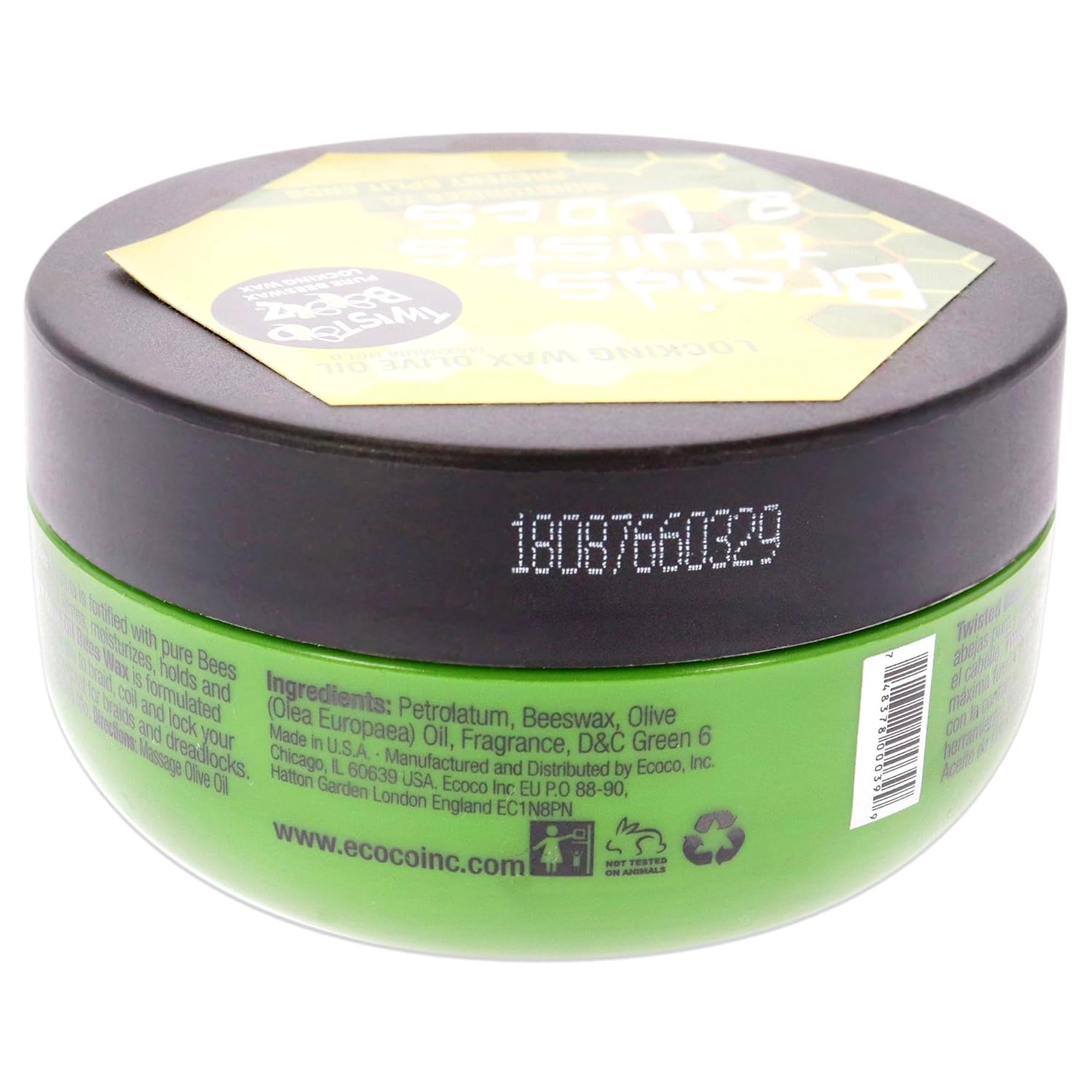 Ecoco Twisted Bees Wax – Aceite de oliva – Hidrata y protege el cabello – Sin descamación, alcohol y sin acumulación – Sujeción firme – Domina el
