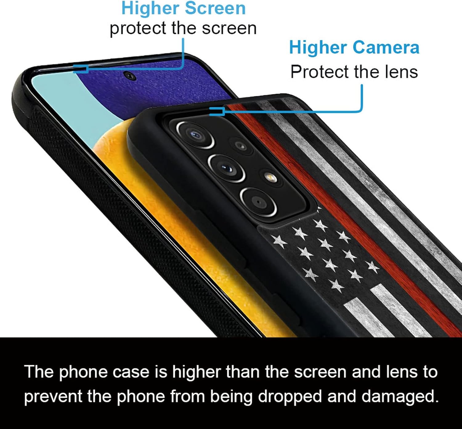 CARLOCA Funda compatible con Samsung Galaxy A53 5G, diseño gráfico de identidad de bandera estadounidense negra y roja, a prueba de golpes,
