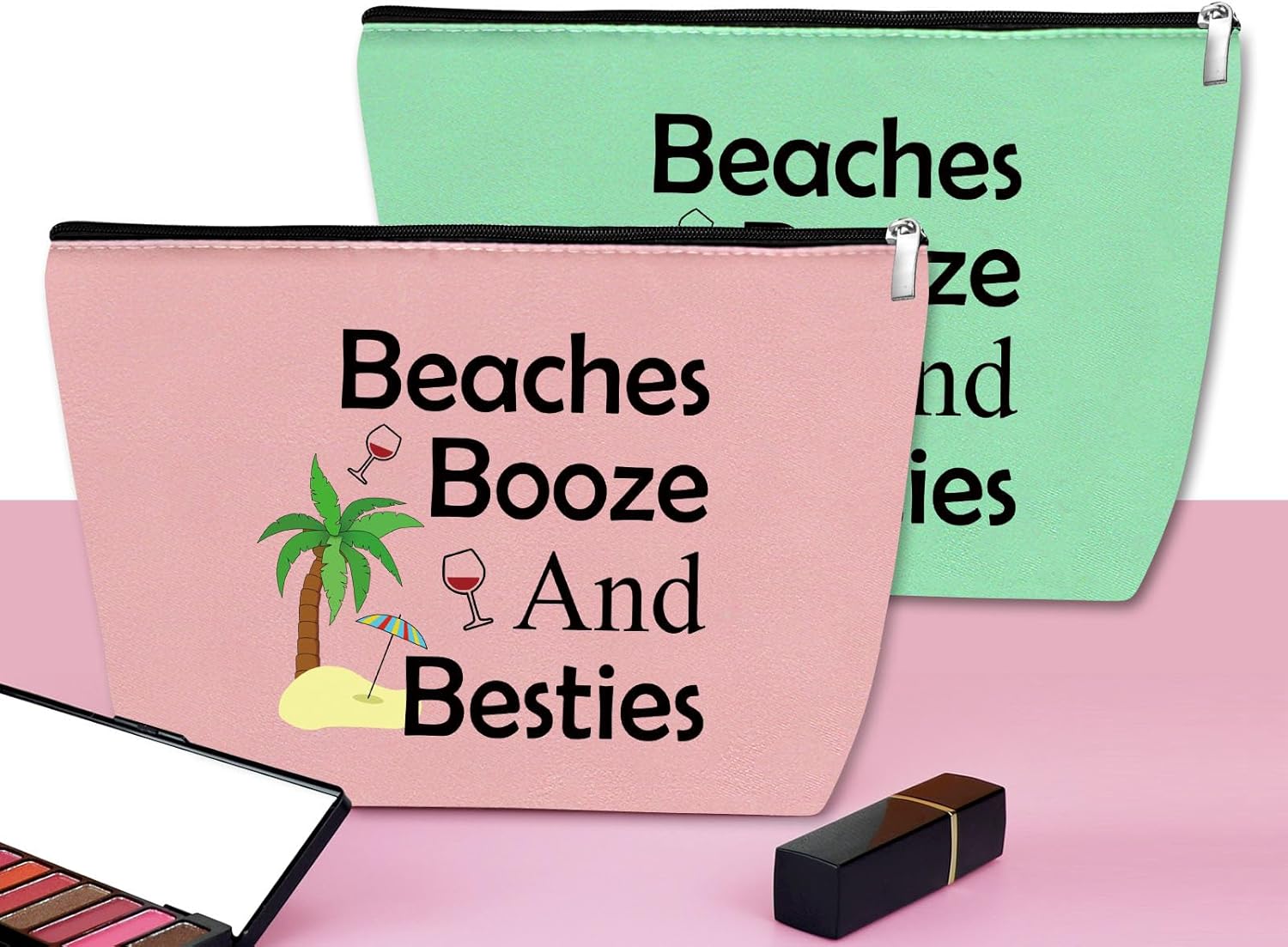 Regalos de playa para mujeres, bolsa de maquillaje, regalos para amantes de la playa, Verde claro + rosa claro + morado claro