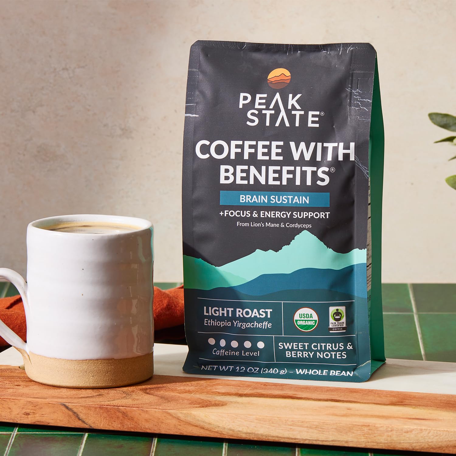 Peak State Café con beneficios, paquete variado de 3 bolsas café de hongos, bajo en ácido y suave, refuerzo de la inmunidad, mantenimiento del