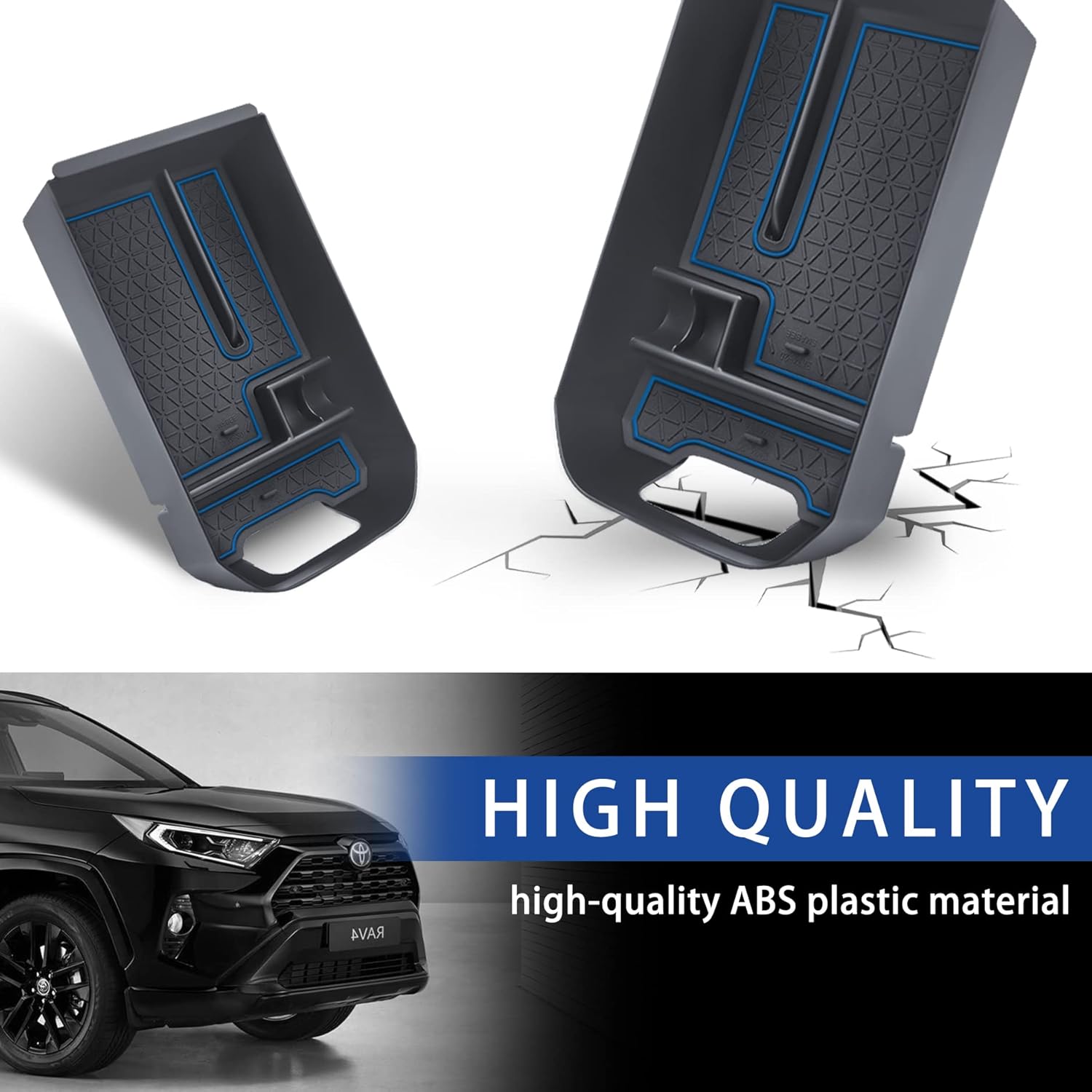 Bandeja organizadora de consola central compatible con Toyota RAV4 2023 2022 2021 2020 2019, accesorios para reposabrazos (borde azul)