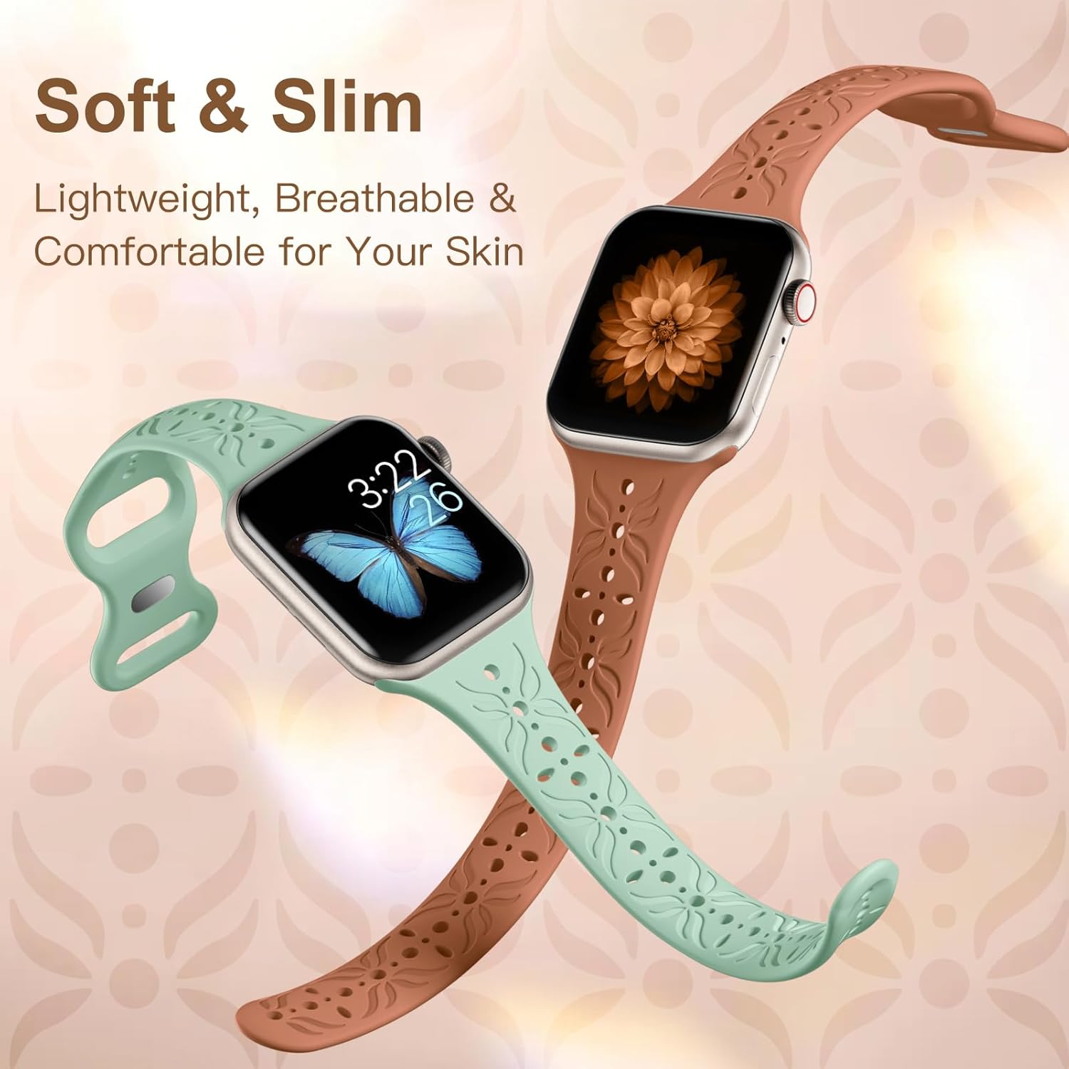 Maledan Paquete de 4 correas de silicona delgadas compatibles con Apple Watch Band de 1.496 in, 1.575 in, 1.614 in, 1.654 in, 1.732 in, 1.772 in,
