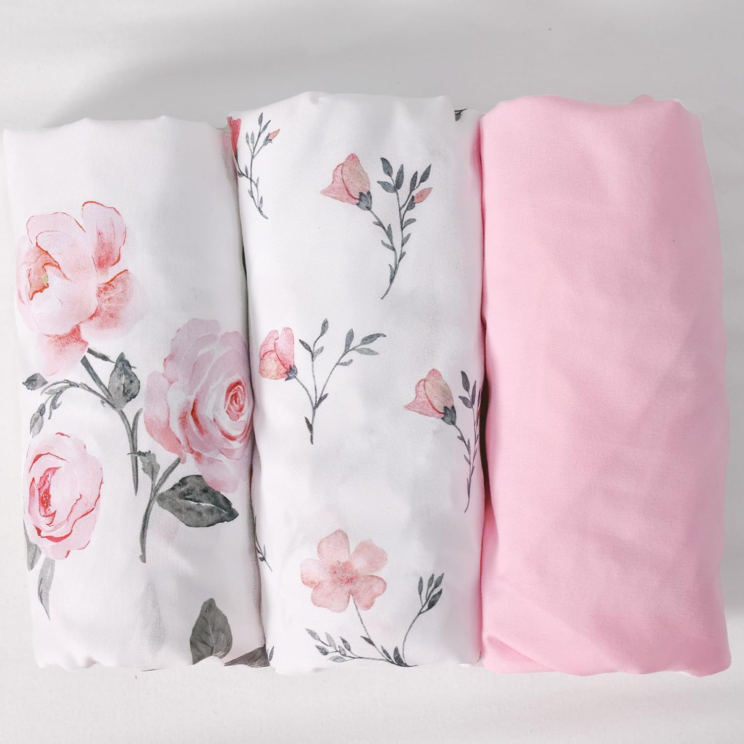 PHF Paquete de 3 sábanas suaves para moisés, cómodas sábanas de poliéster con diseño floral rosa para bebés niños y niñas, ajuste universal para la