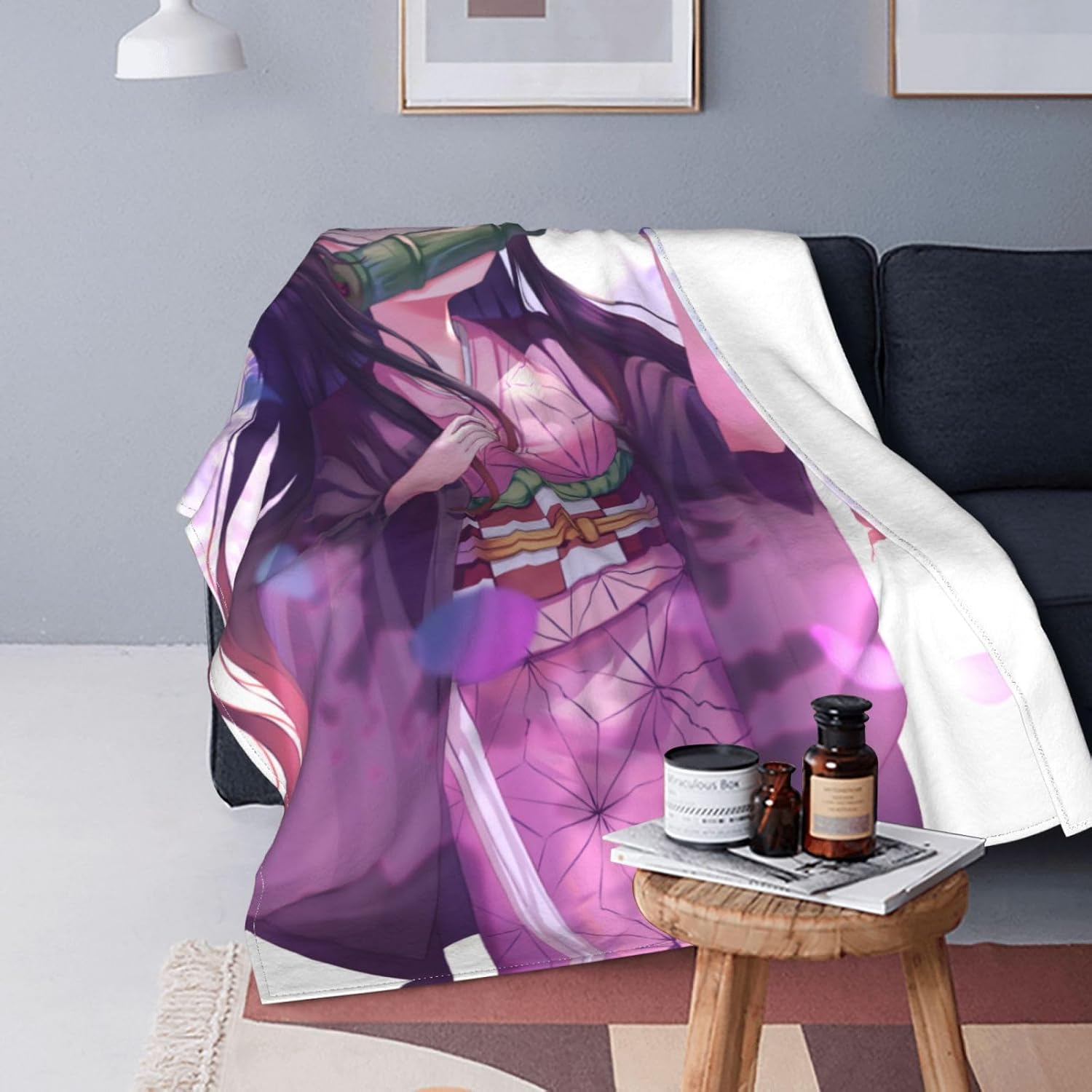Manta de anime Nezuko  Manta de franela súper suave para sofá, ropa de cama, sala de estar, regalo para niños y adultos 02, 50 x 40 pulgadas